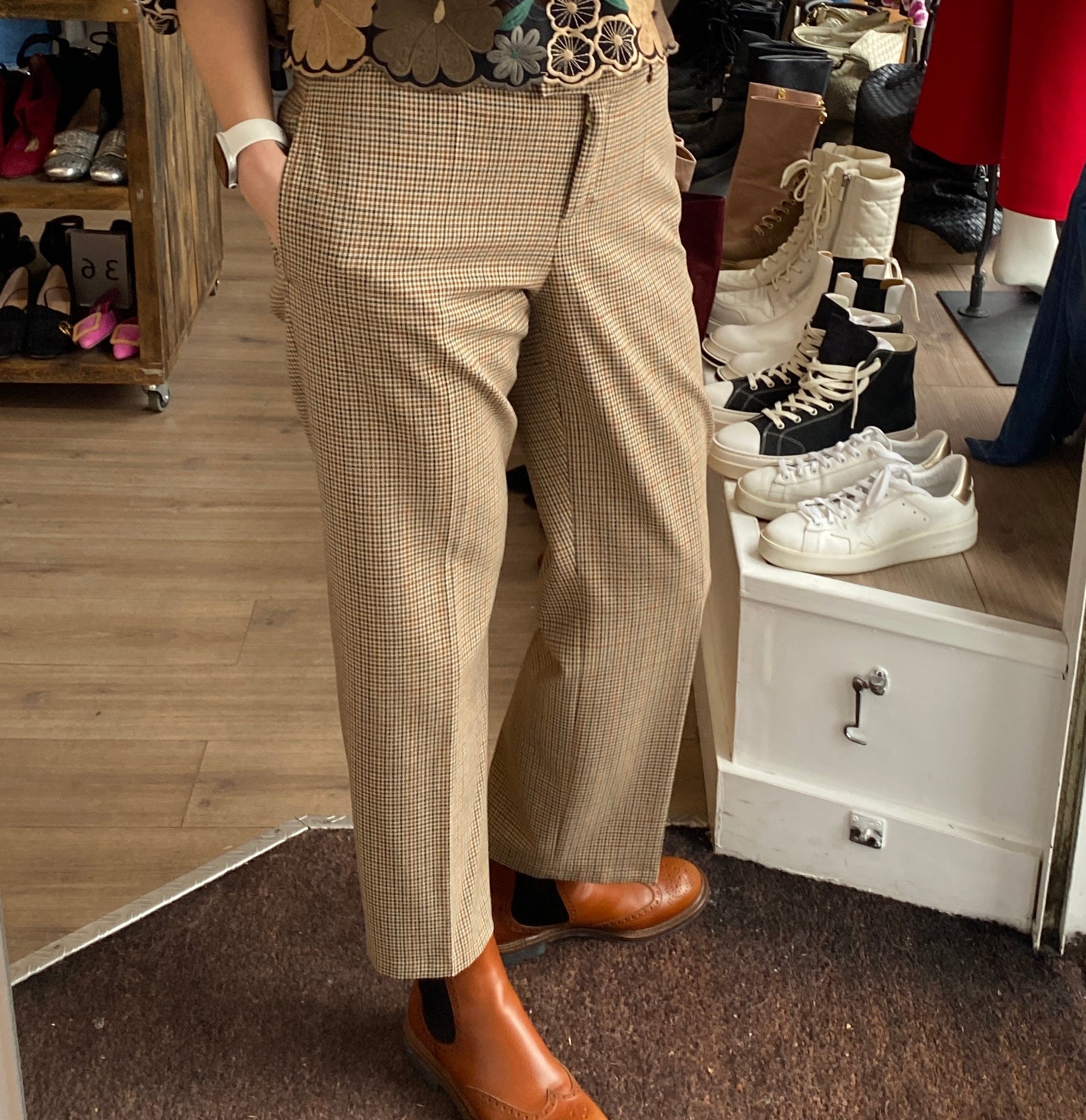 A.P.C. Camel Check Straight Leg Pants M