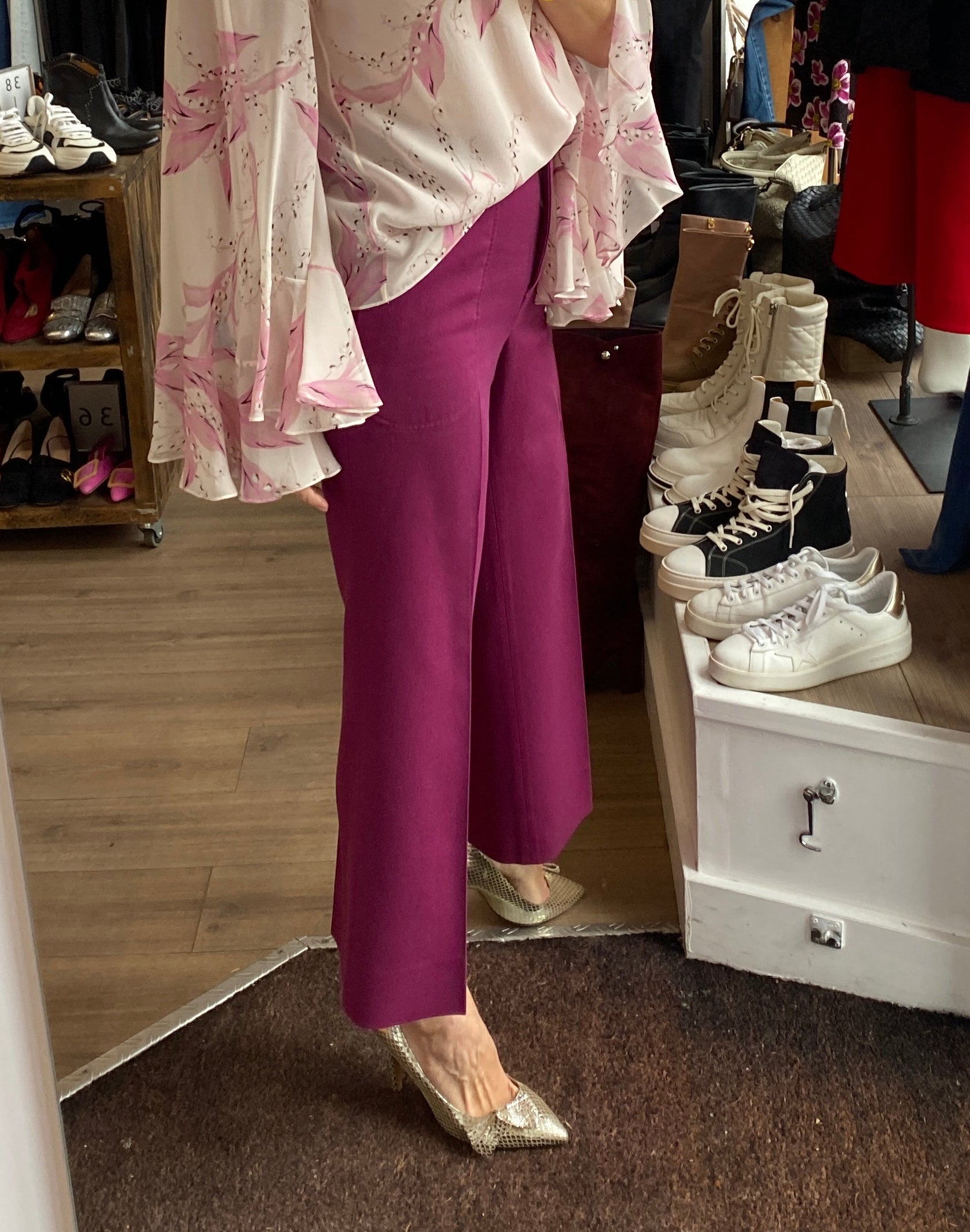 Victoria Beckham Fuchsia Crepe Wide Leg Trousers S