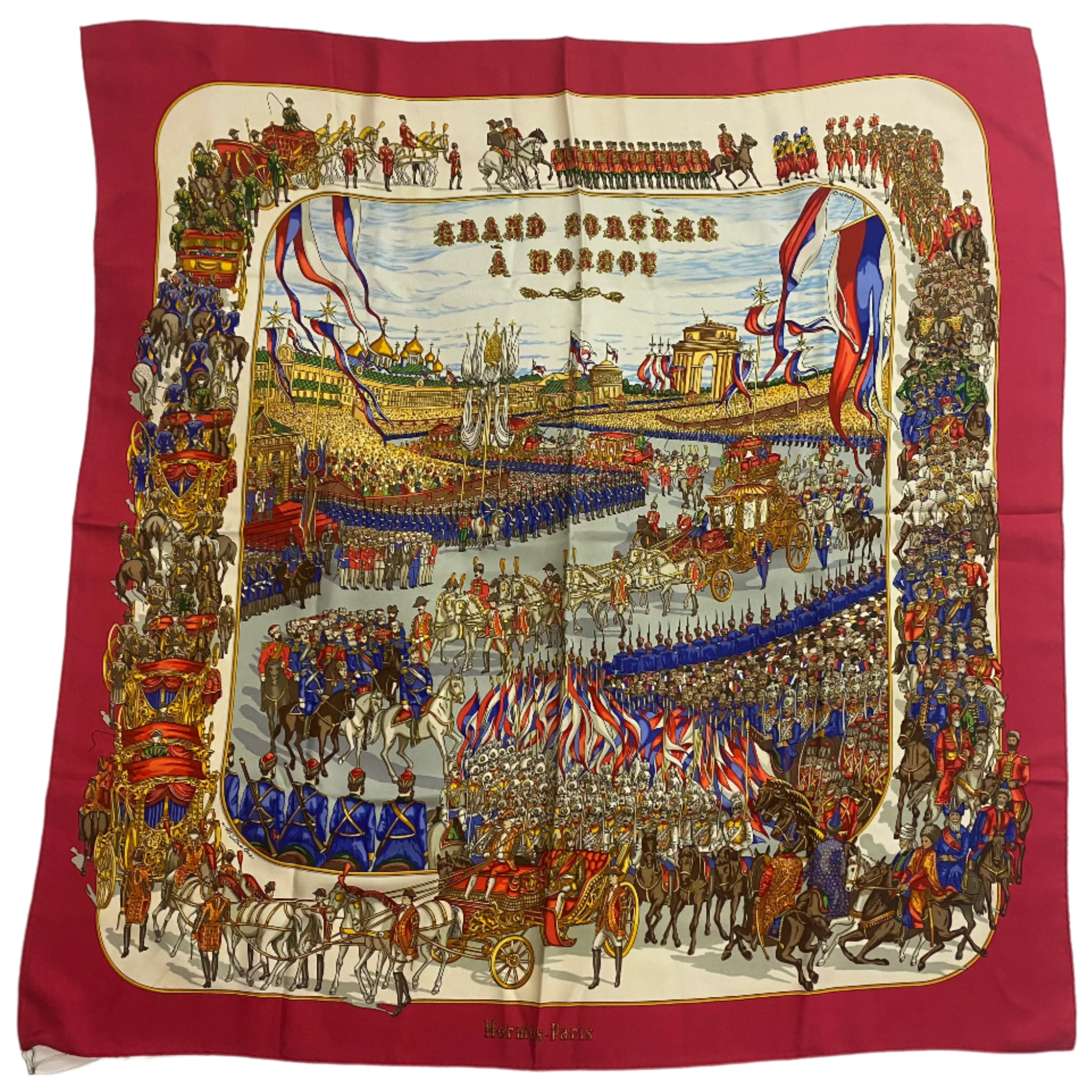 Hermes Rare Raspberry & Cream Grande Cortege au Moscou Scarf