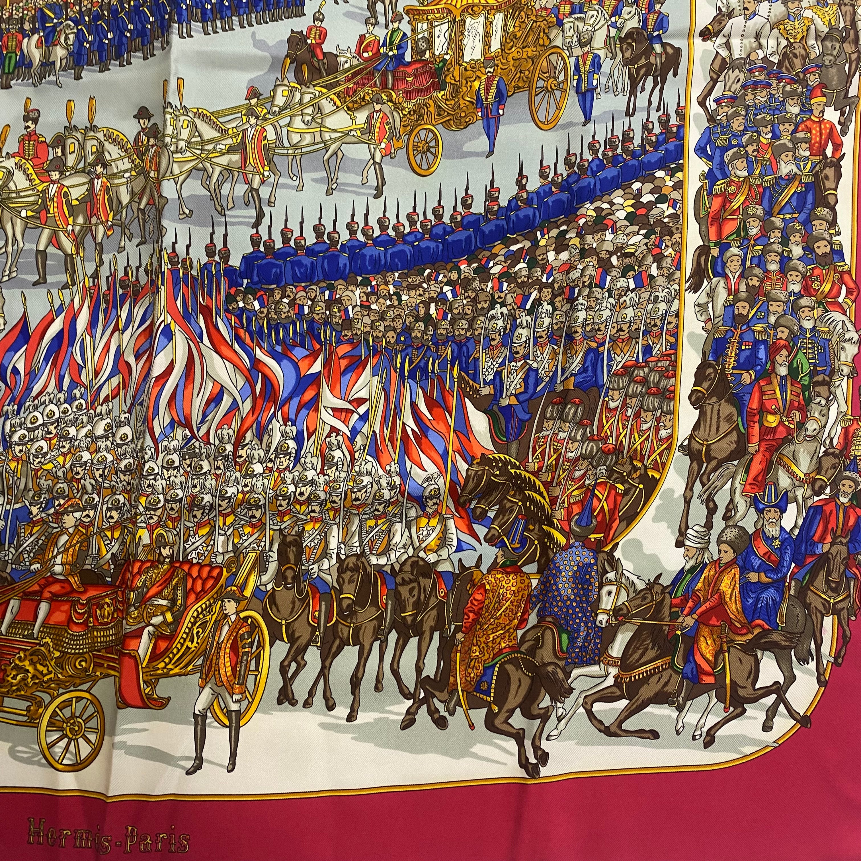 Hermes Rare Raspberry & Cream Grande Cortege au Moscou Scarf