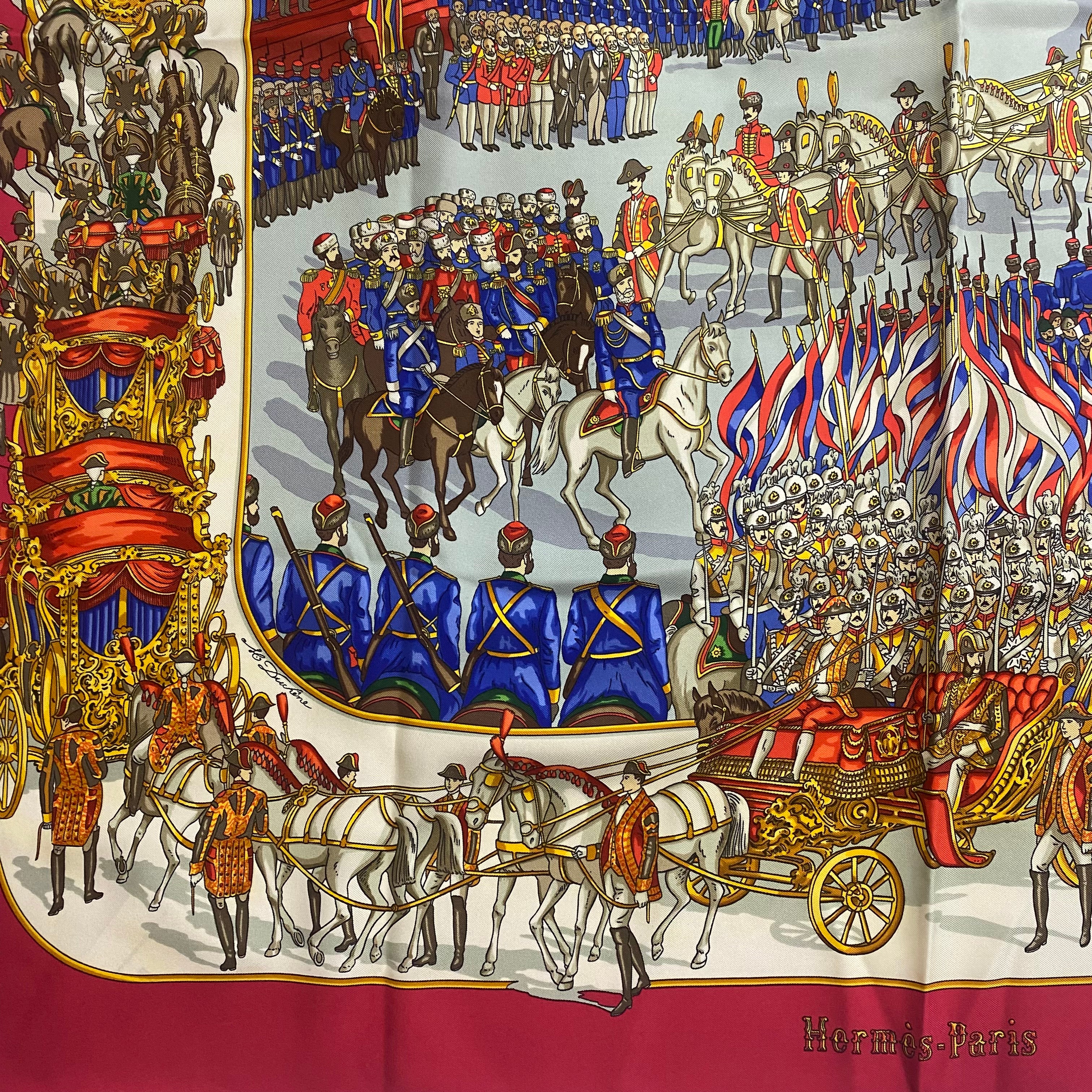 Hermes Rare Raspberry & Cream Grande Cortege au Moscou Scarf