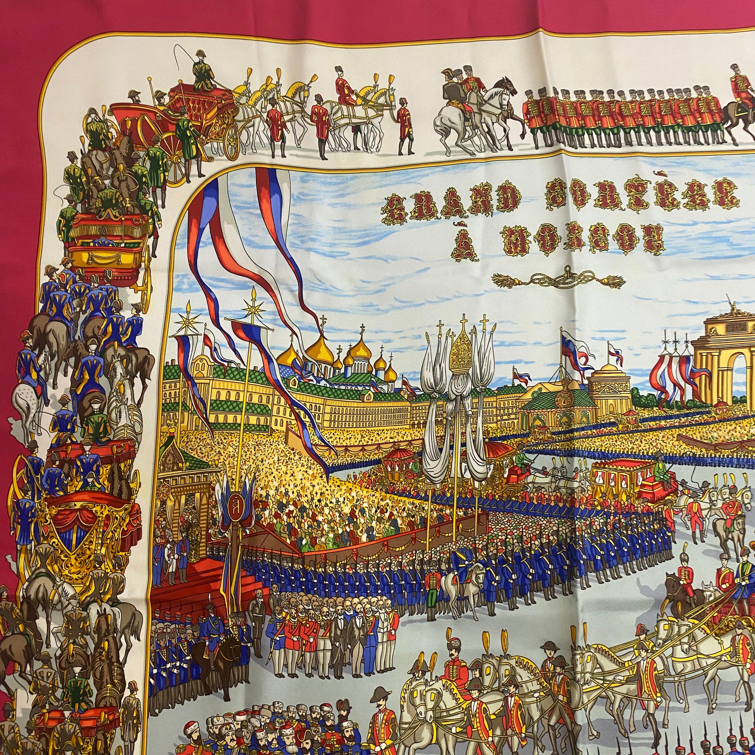 Hermes Rare Raspberry & Cream Grande Cortege au Moscou Scarf