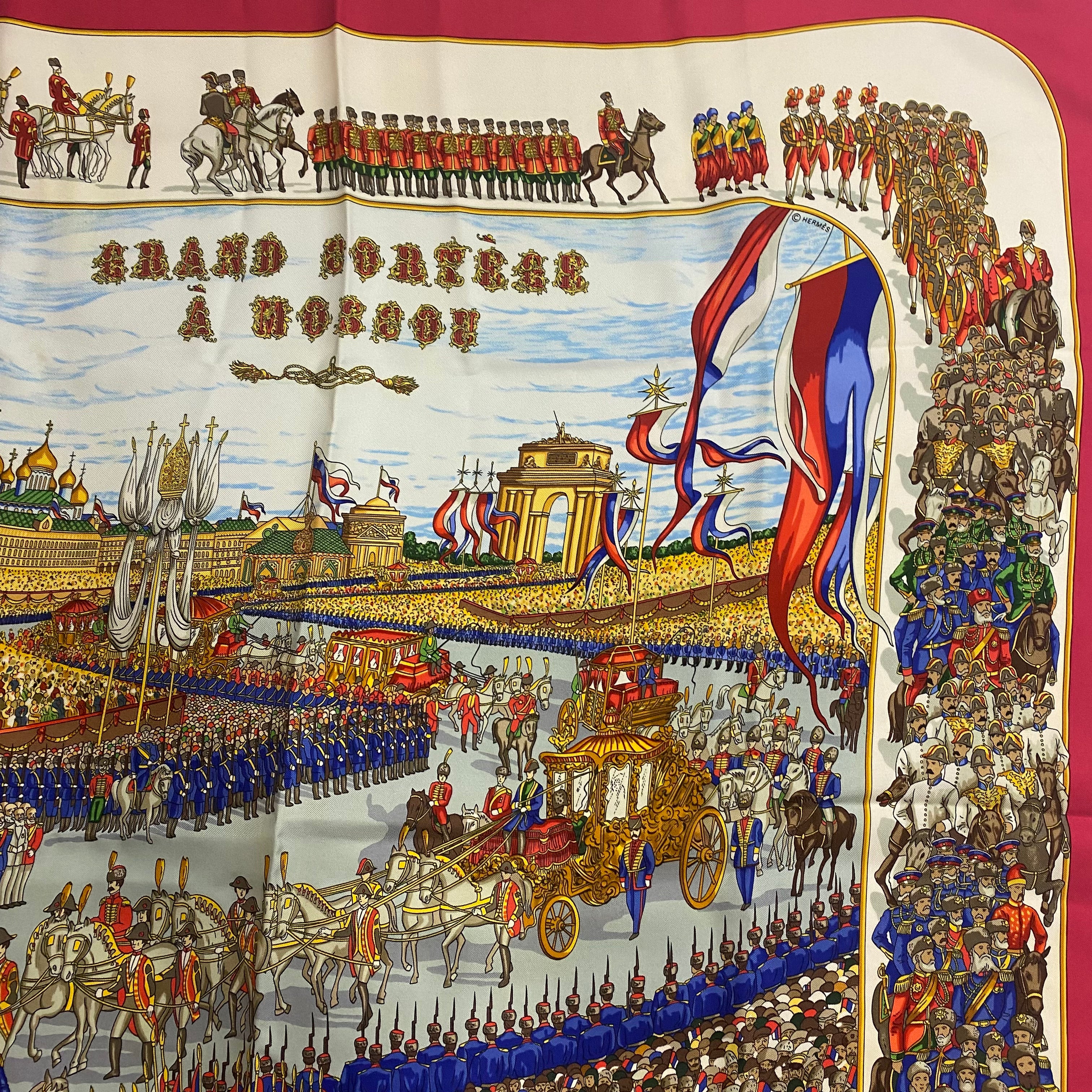 Hermes Rare Raspberry & Cream Grande Cortege au Moscou Scarf