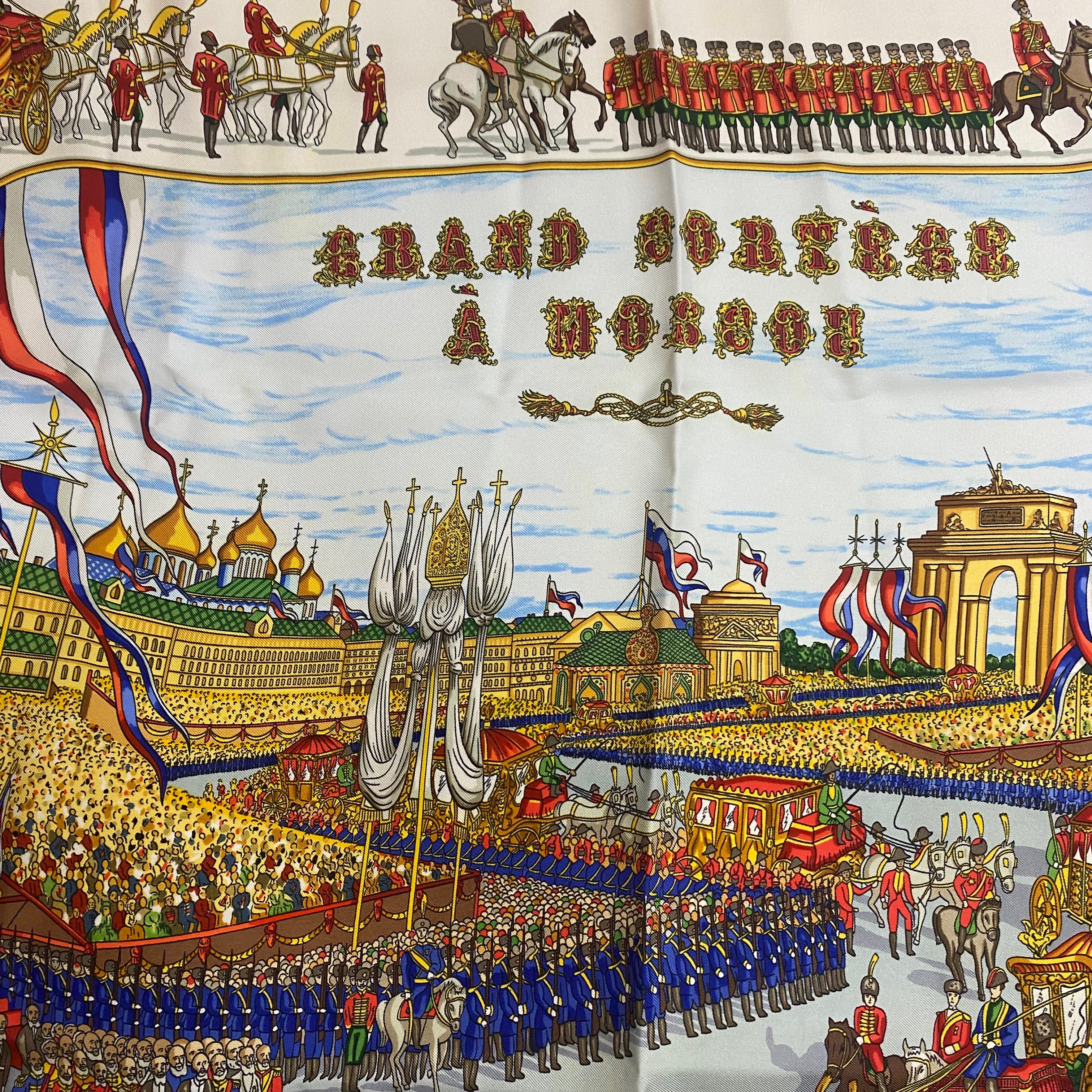 Hermes Rare Raspberry & Cream Grande Cortege au Moscou Scarf