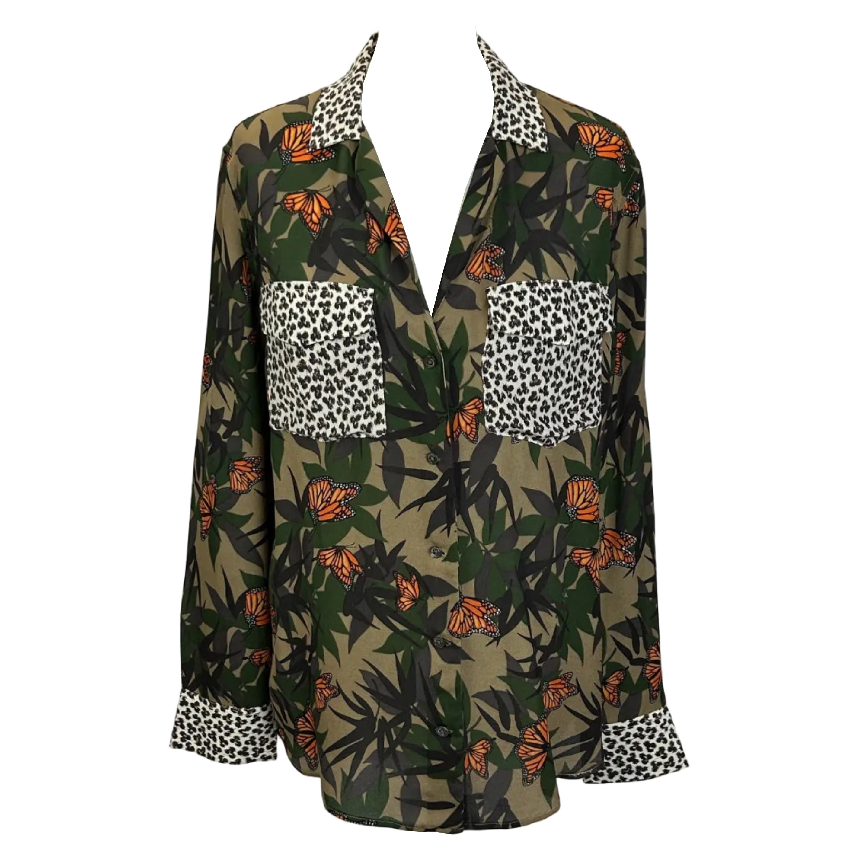 Equipment Camo Floral Butterfly Silk Shirt S/M