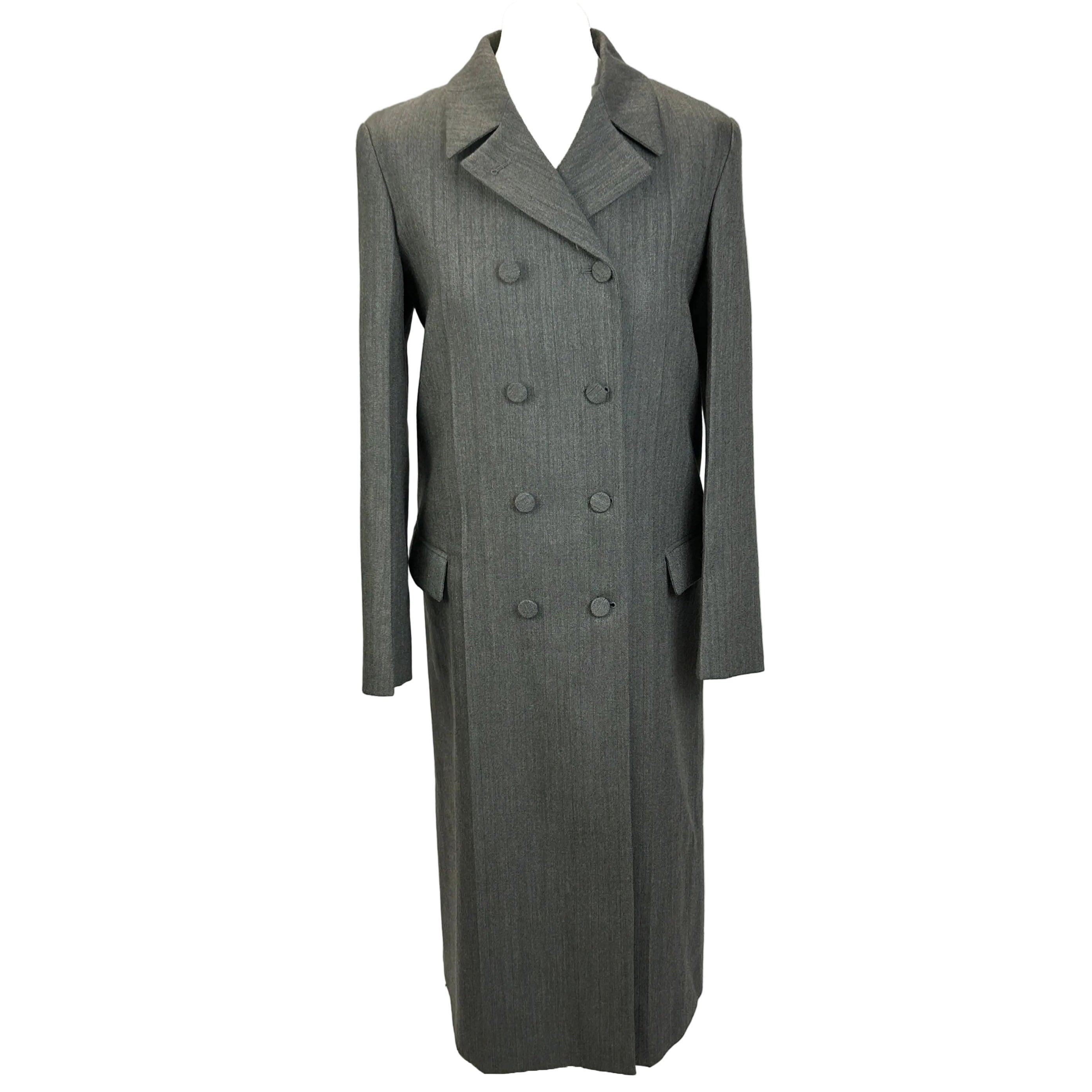 Gucci Grey Pinstripe Wool Double Breasted Coat XXS