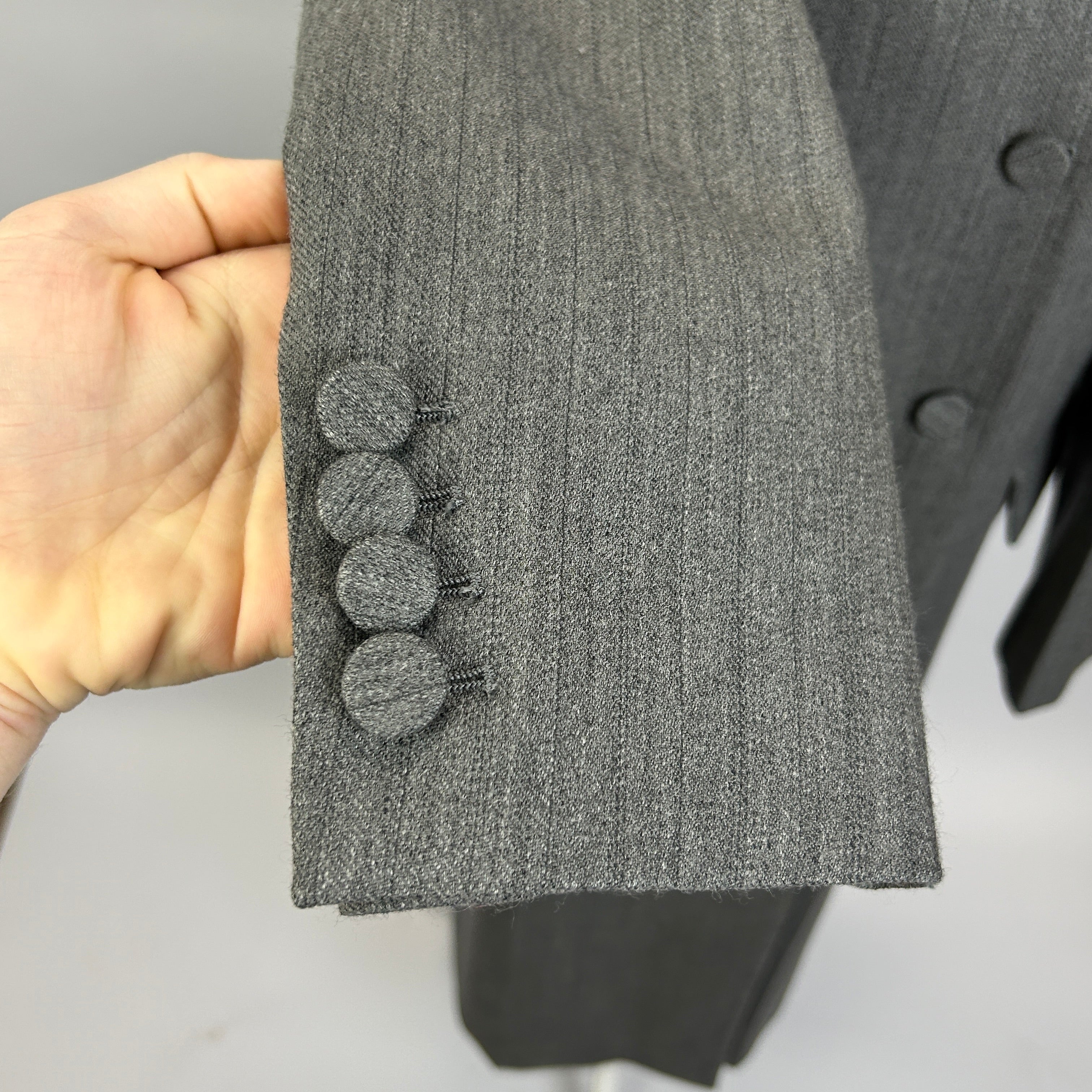 Gucci Grey Pinstripe Wool Double Breasted Coat XXS