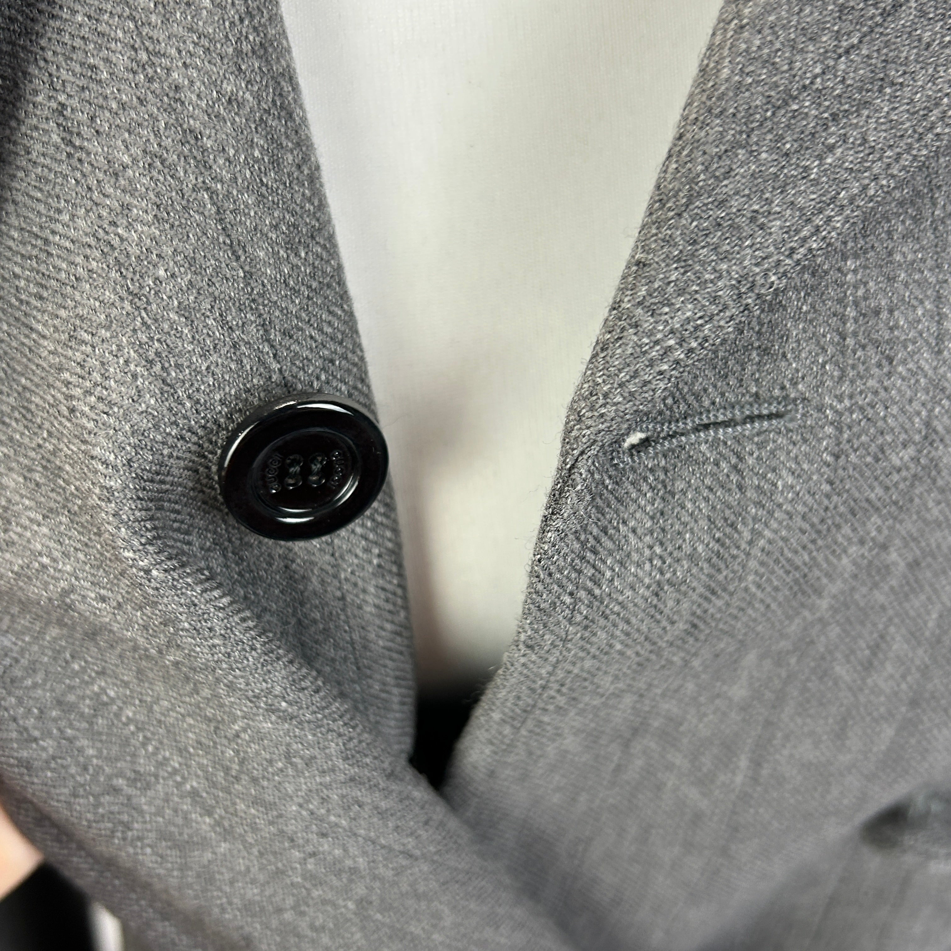 Gucci Grey Pinstripe Wool Double Breasted Coat XXS