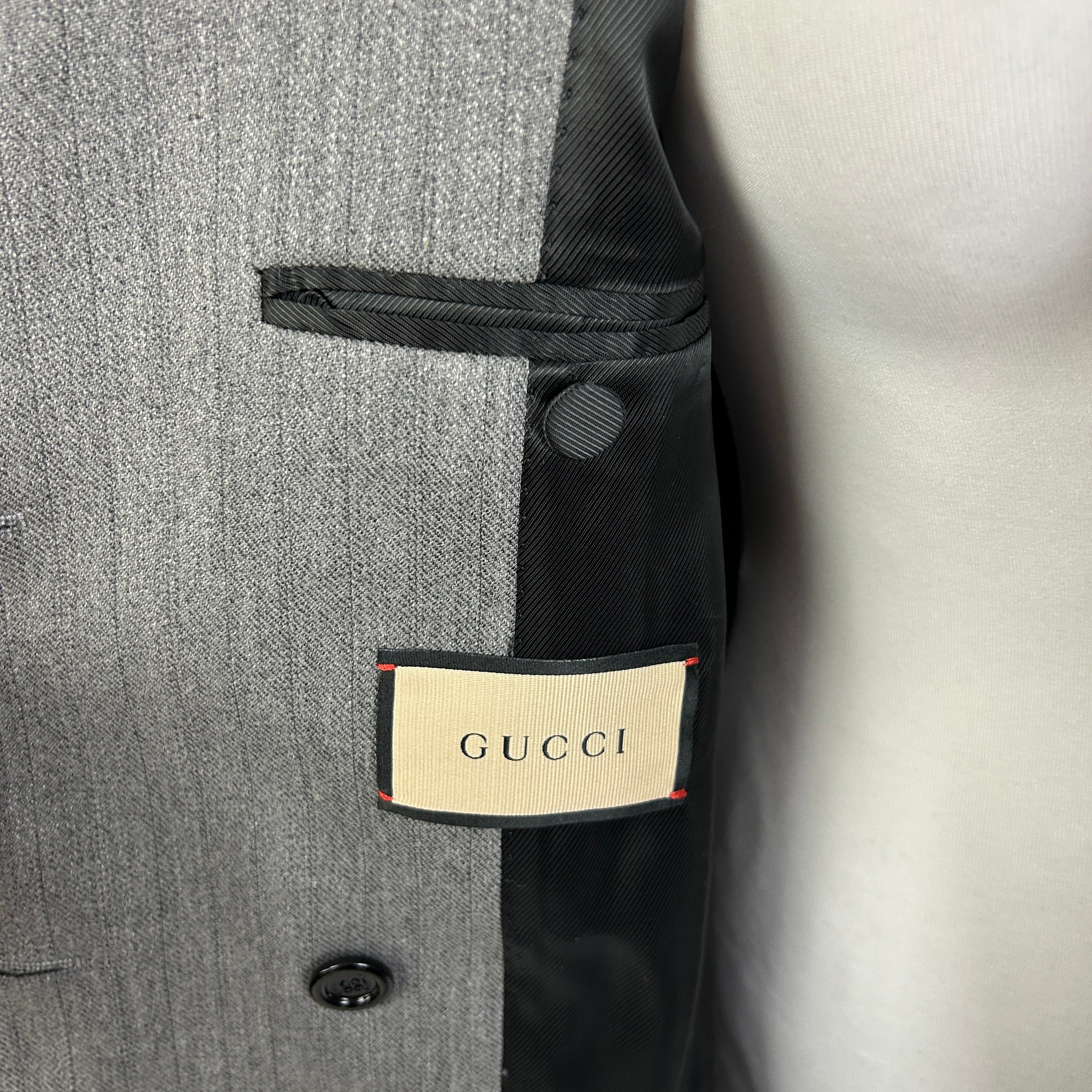 Gucci Grey Pinstripe Wool Double Breasted Coat XXS