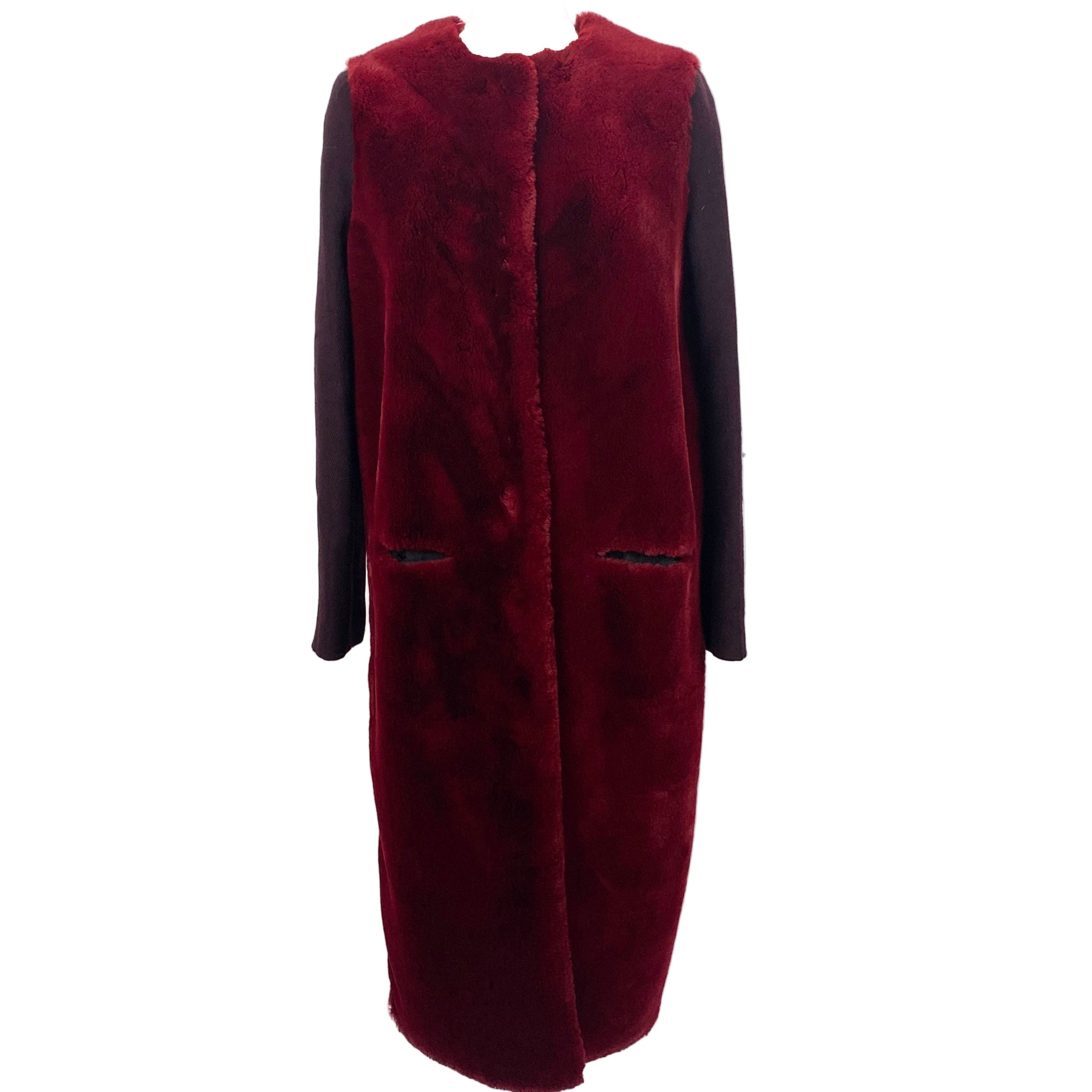 Forte_Forte £1200 Plum & Claret Faux Fur Coat S