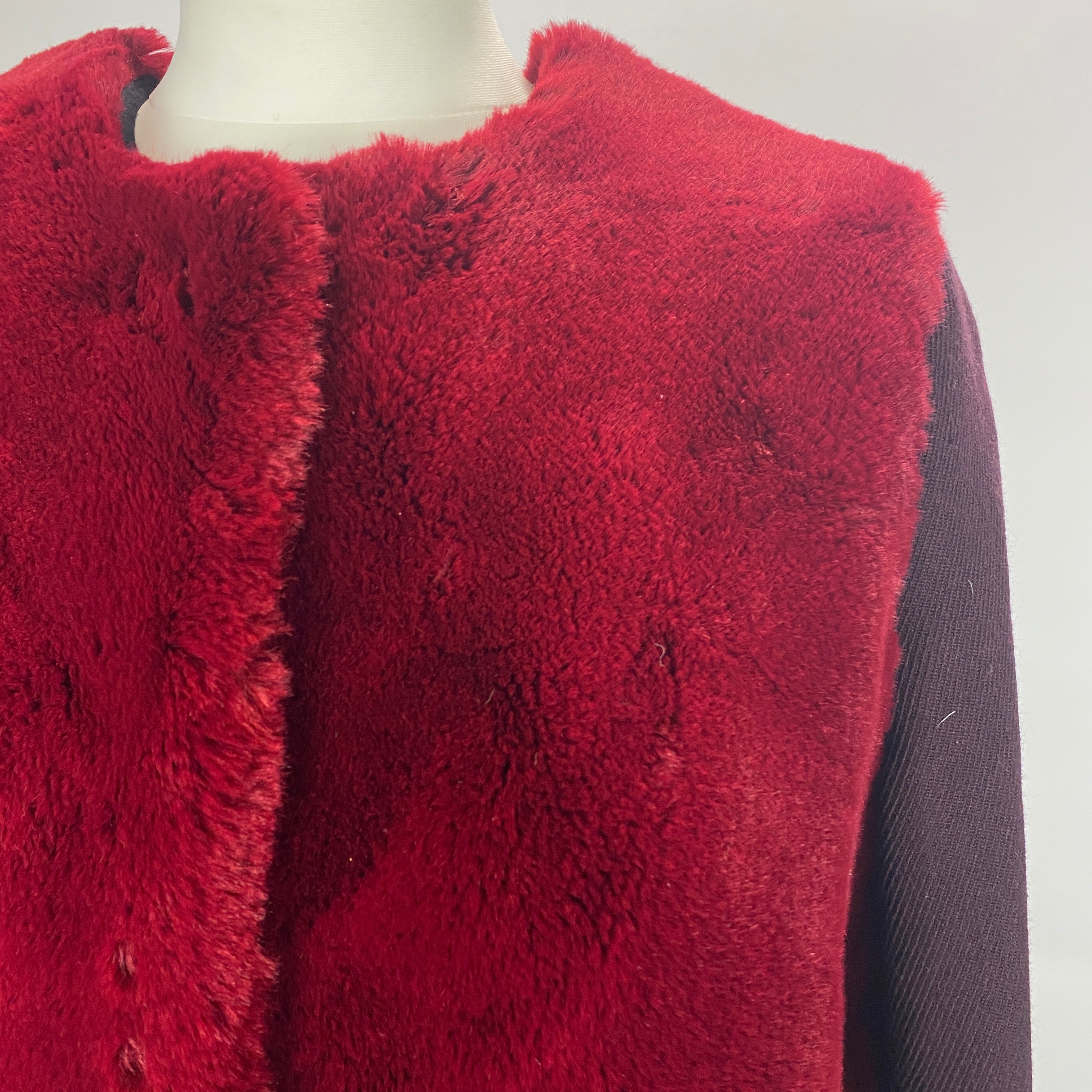 Forte_Forte £1200 Plum & Claret Faux Fur Coat S