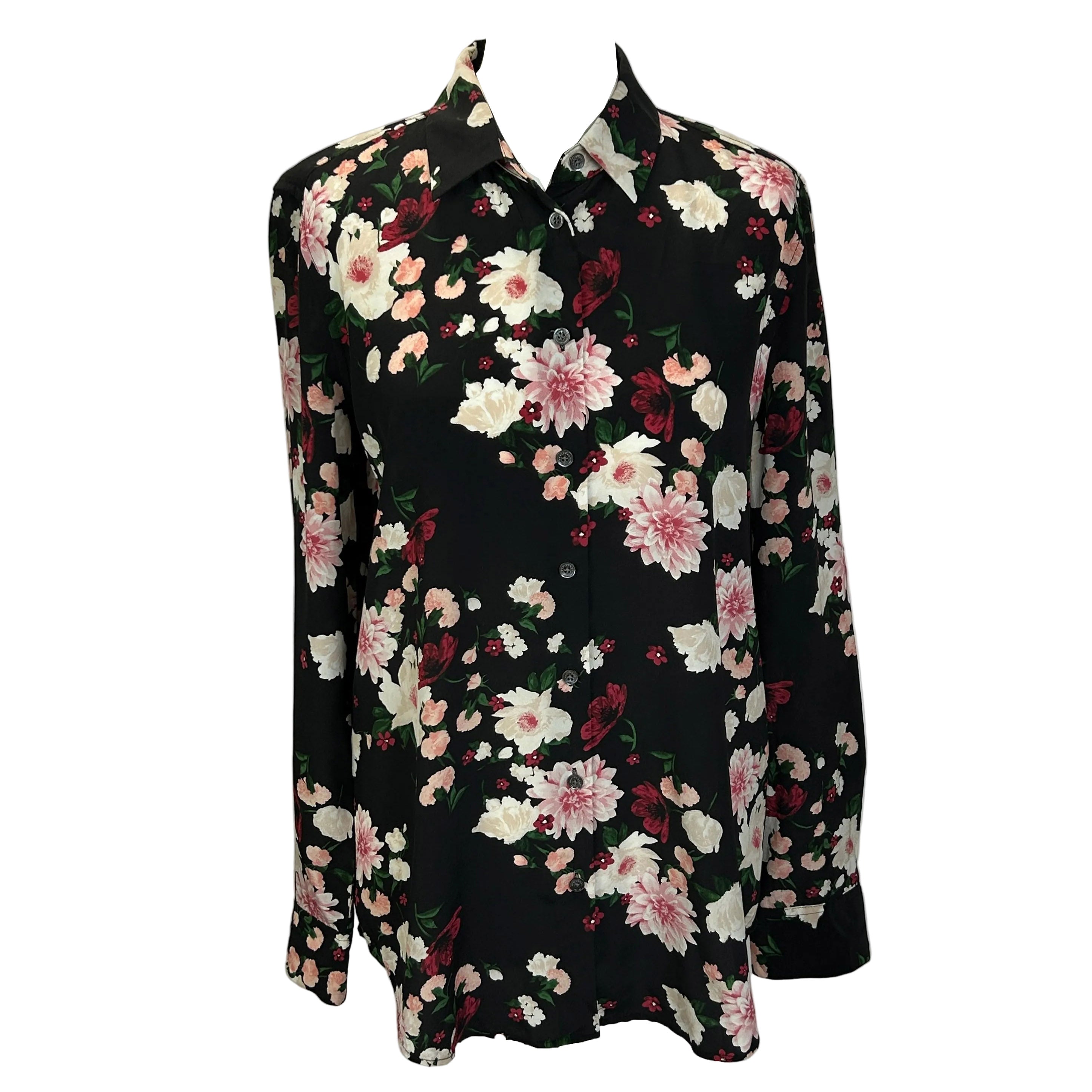 Equipment Black Floral Silk Shirt M