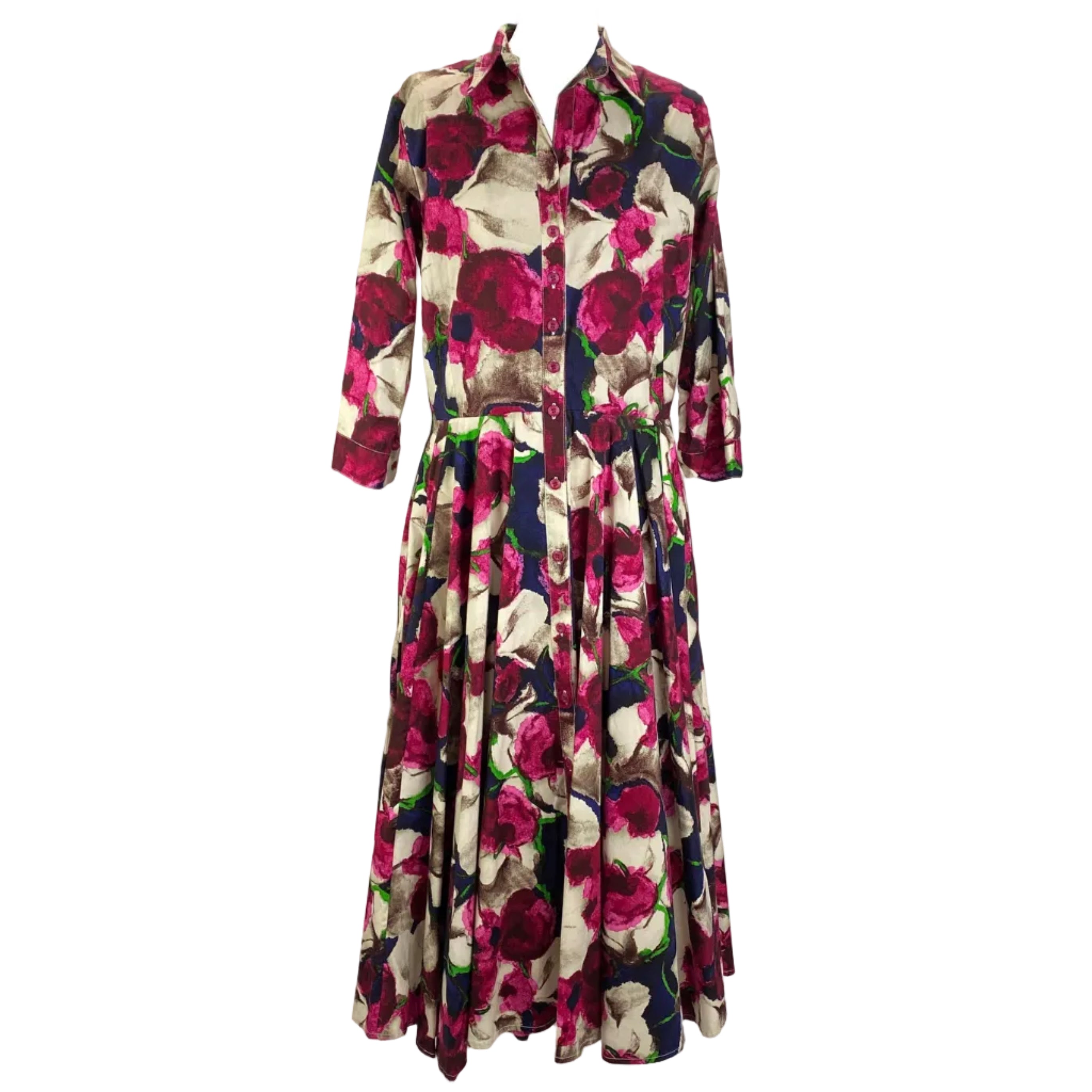 Samantha Sung £1450 Pink Beige Aster Floral Shirt Dress XL