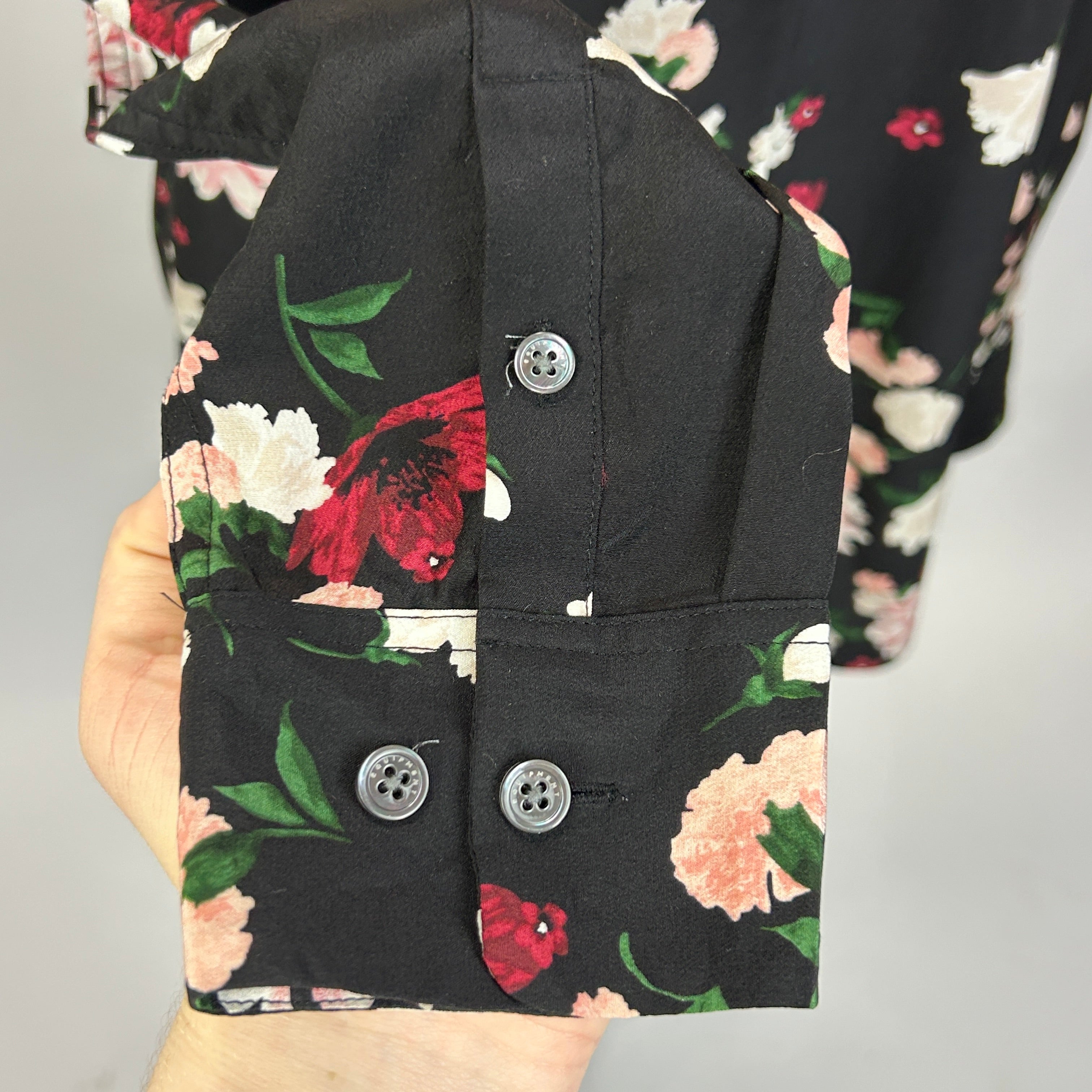 Equipment Black Floral Silk Shirt M