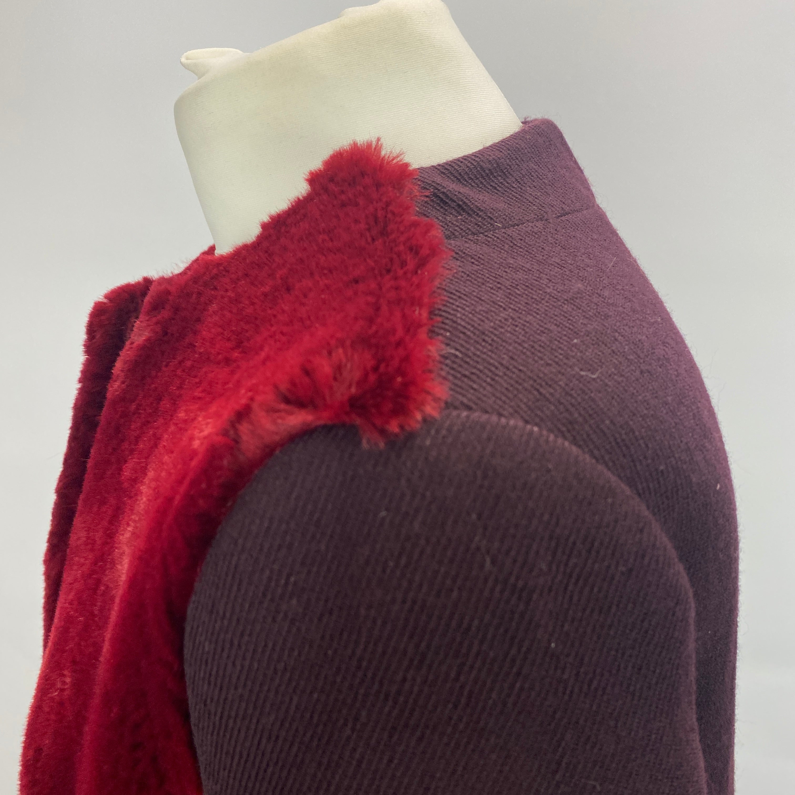 Forte_Forte £1200 Plum & Claret Faux Fur Coat S