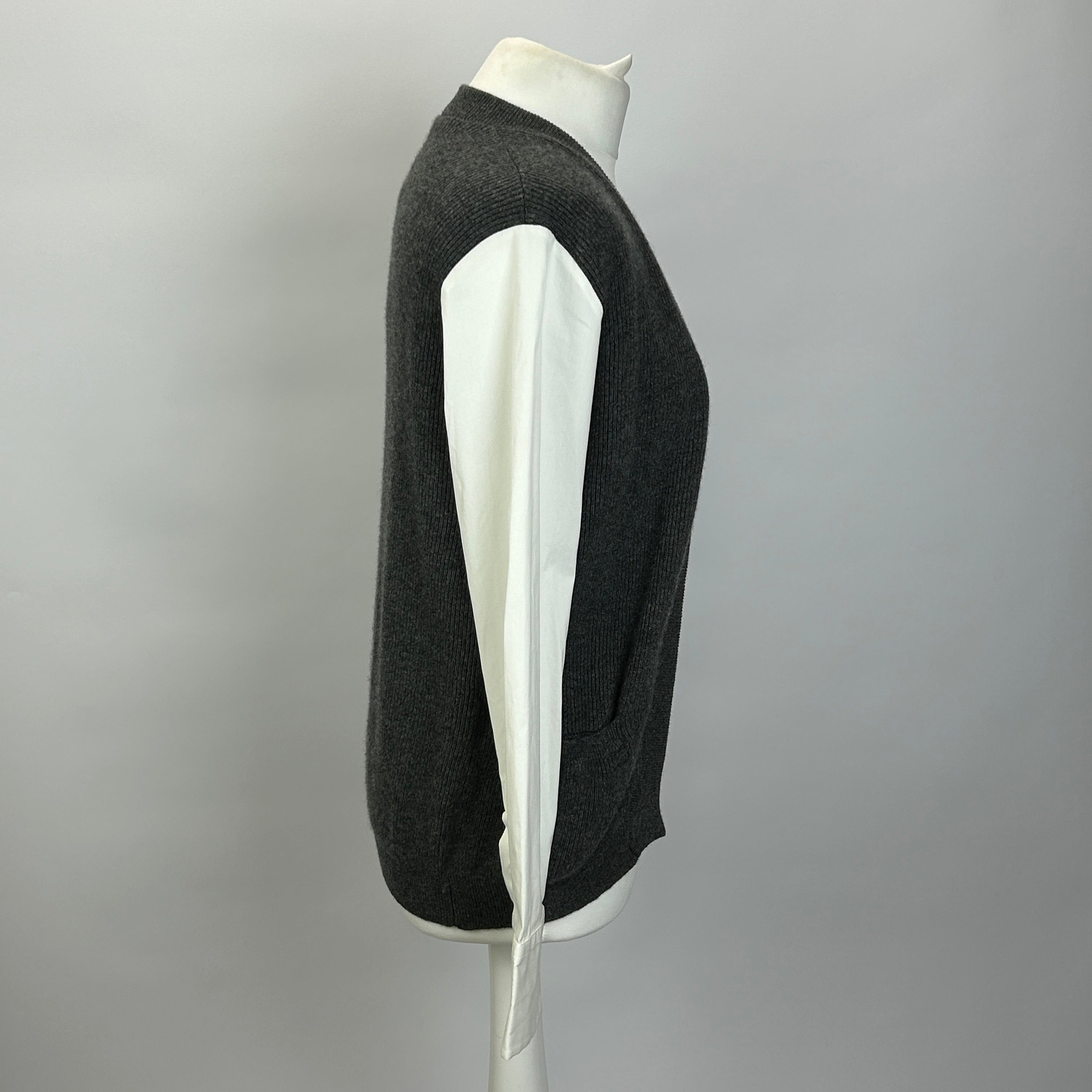 Brunello Cucinelli Charcoal Cashmere Cardigan with Cotton Sleeves XS/S