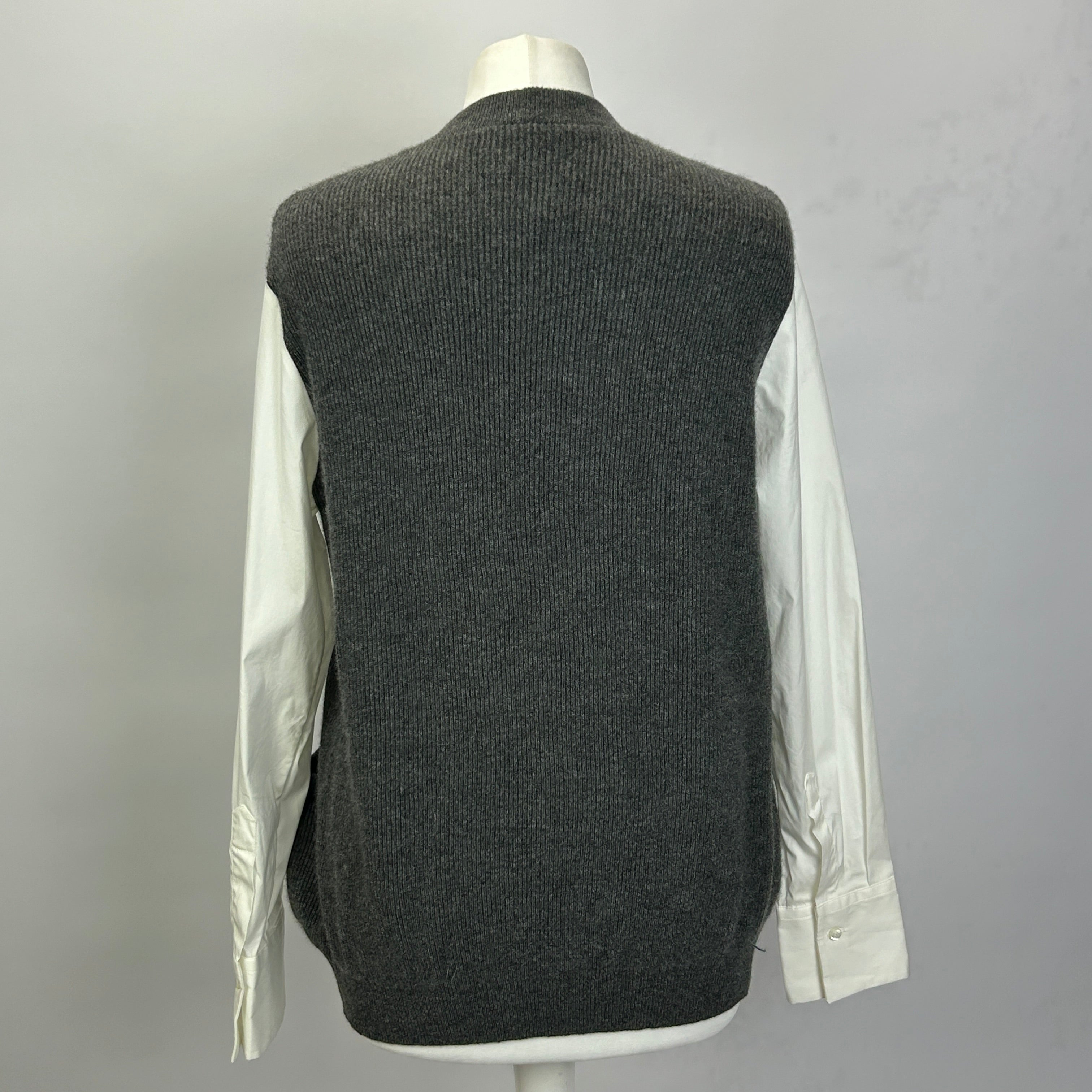 Brunello Cucinelli Charcoal Cashmere Cardigan with Cotton Sleeves XS/S