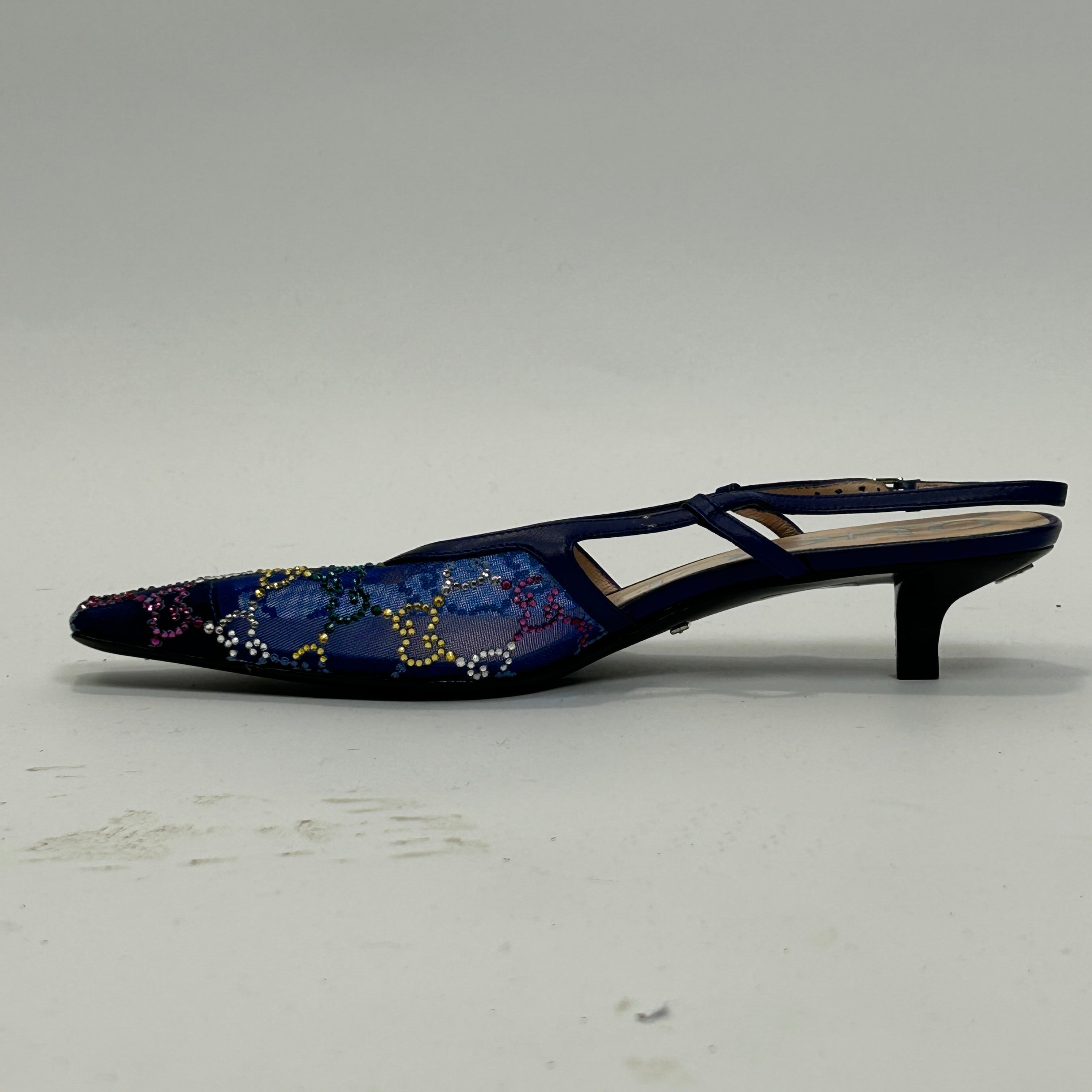 Gucci £845 Blue GG Crystal Slingback Heels 38.5