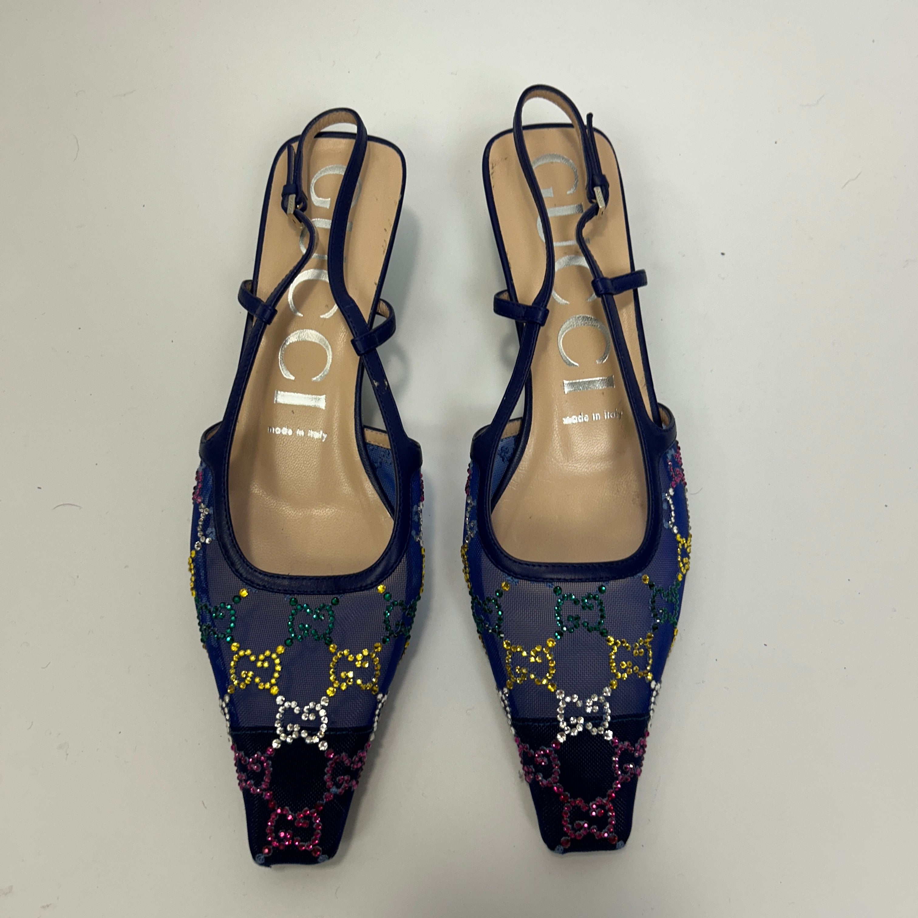 Gucci £845 Blue GG Crystal Slingback Heels 38.5