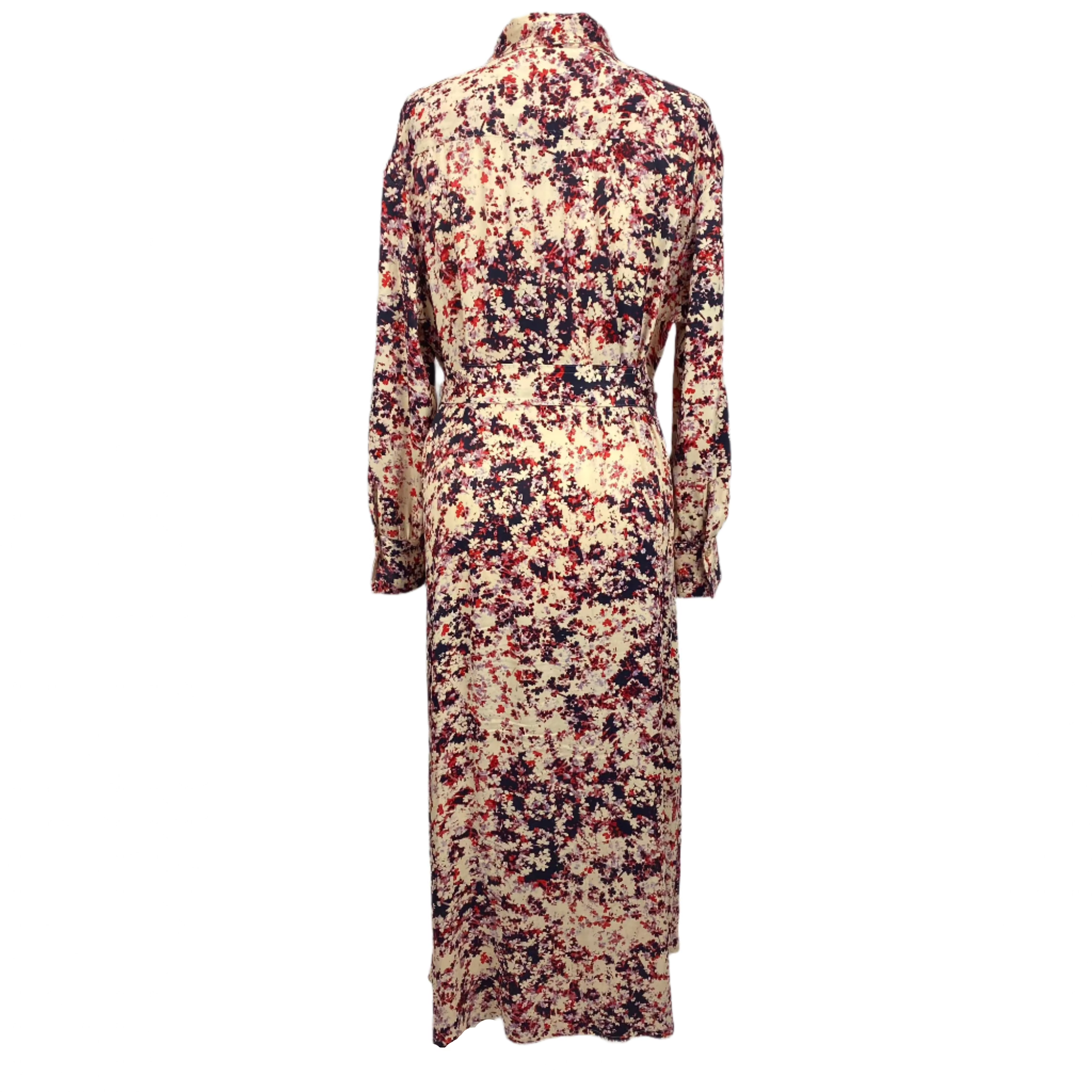 Hugo Boss Cream & Ruby Floral Print Satin Shirtdress L