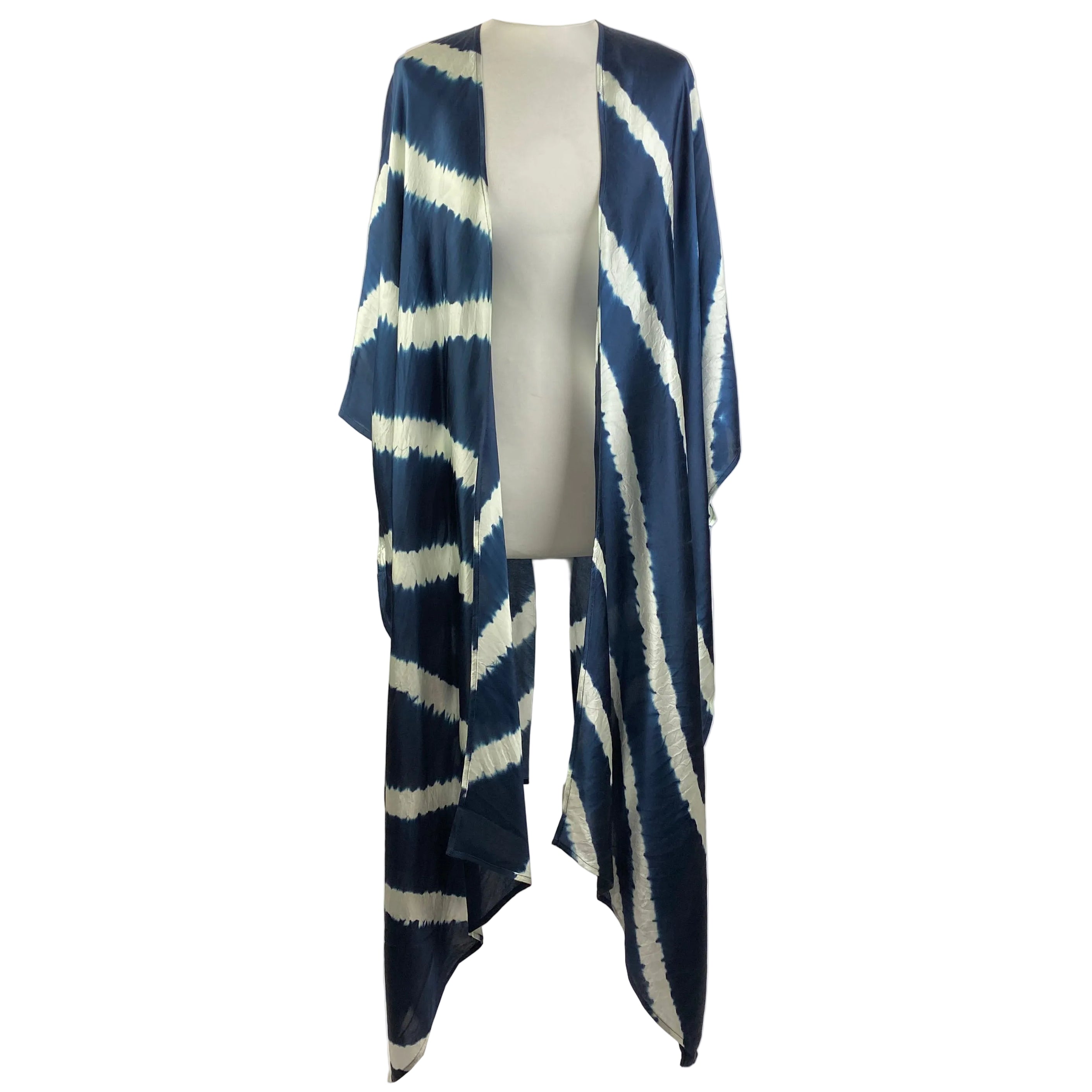 Eskander New £700 Navy & Cream Tie Dye Kimono Silk Coat O/S