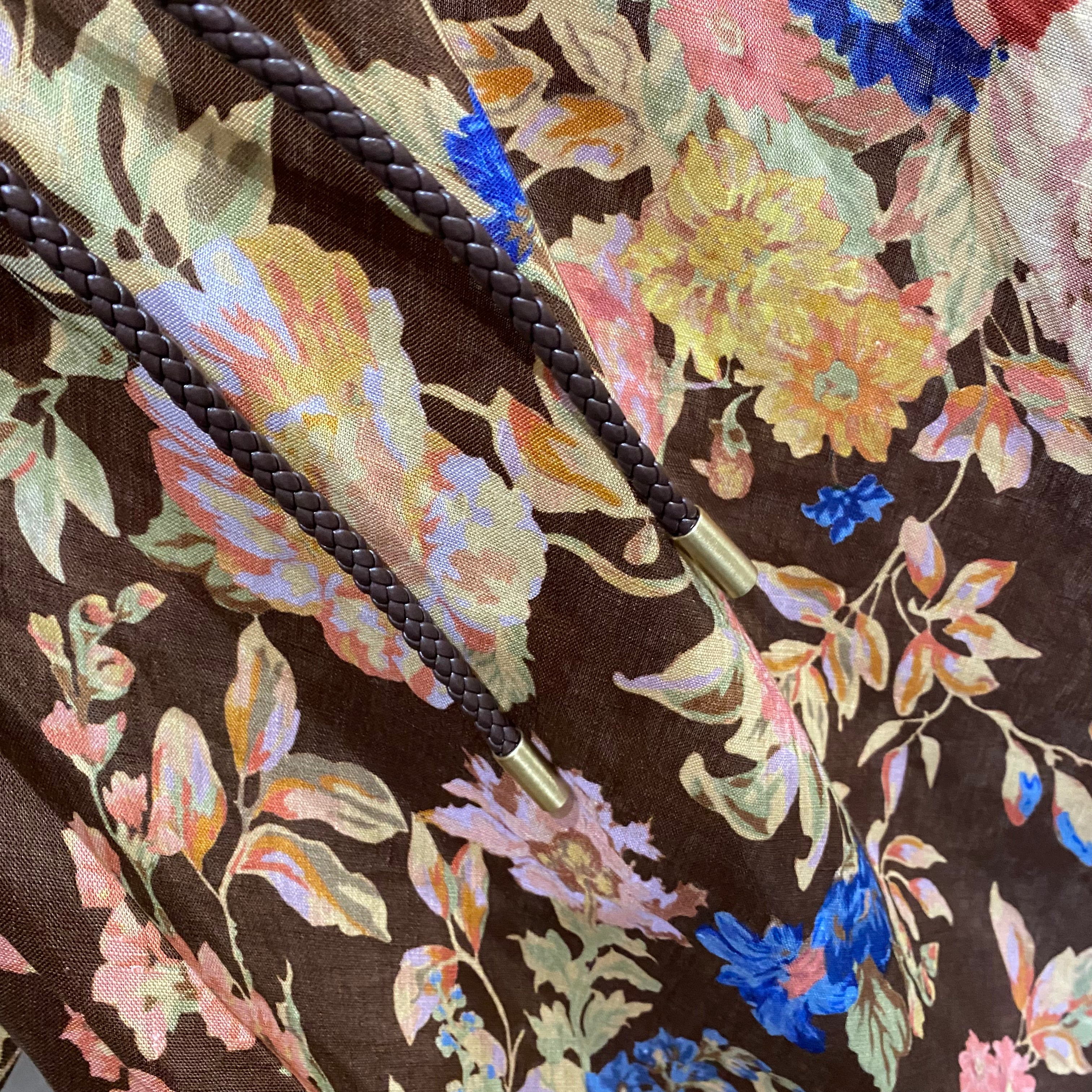 Zimmermann New £695 Chocolate Floral Linen Maxi Dress S