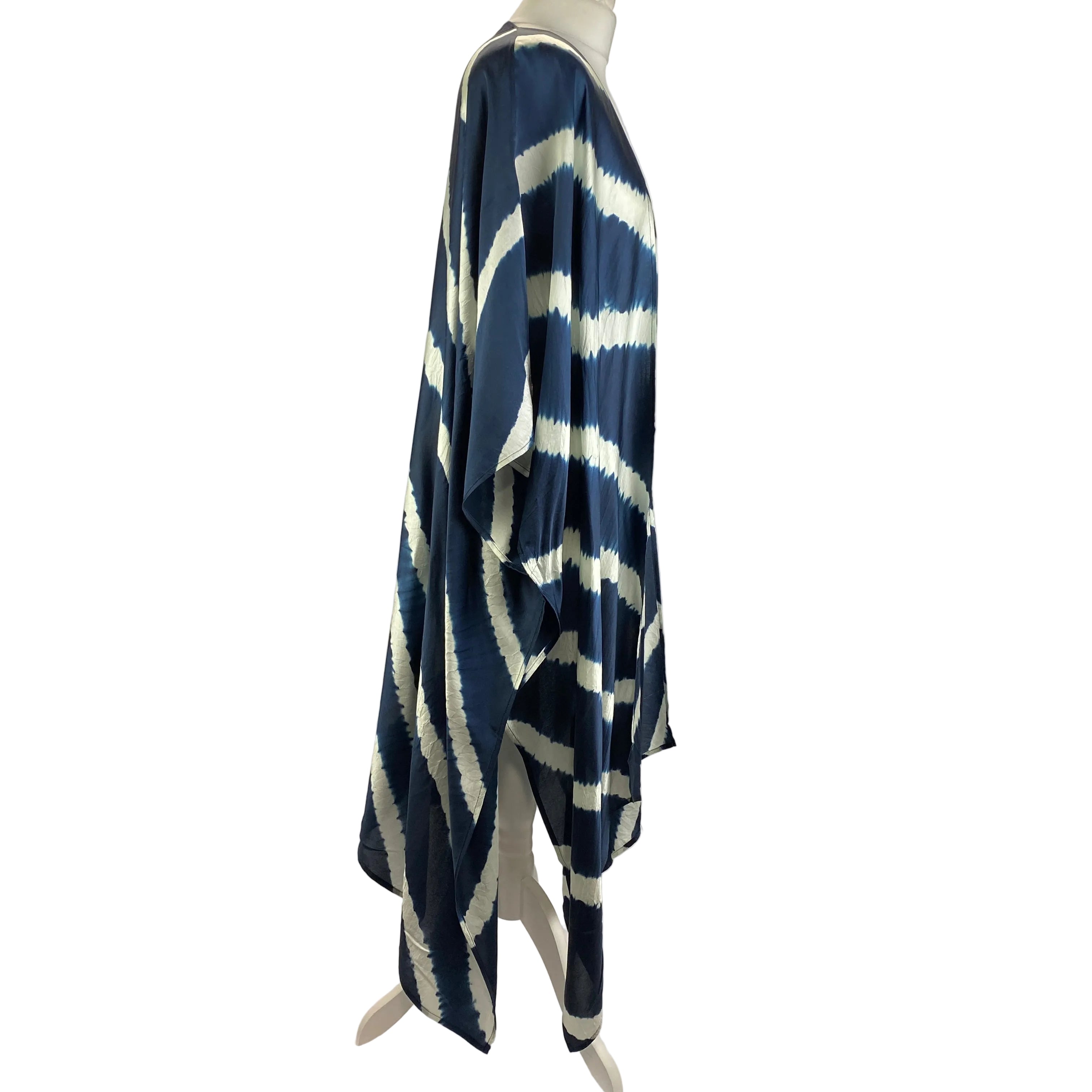 Eskander New £700 Navy & Cream Tie Dye Kimono Silk Coat O/S