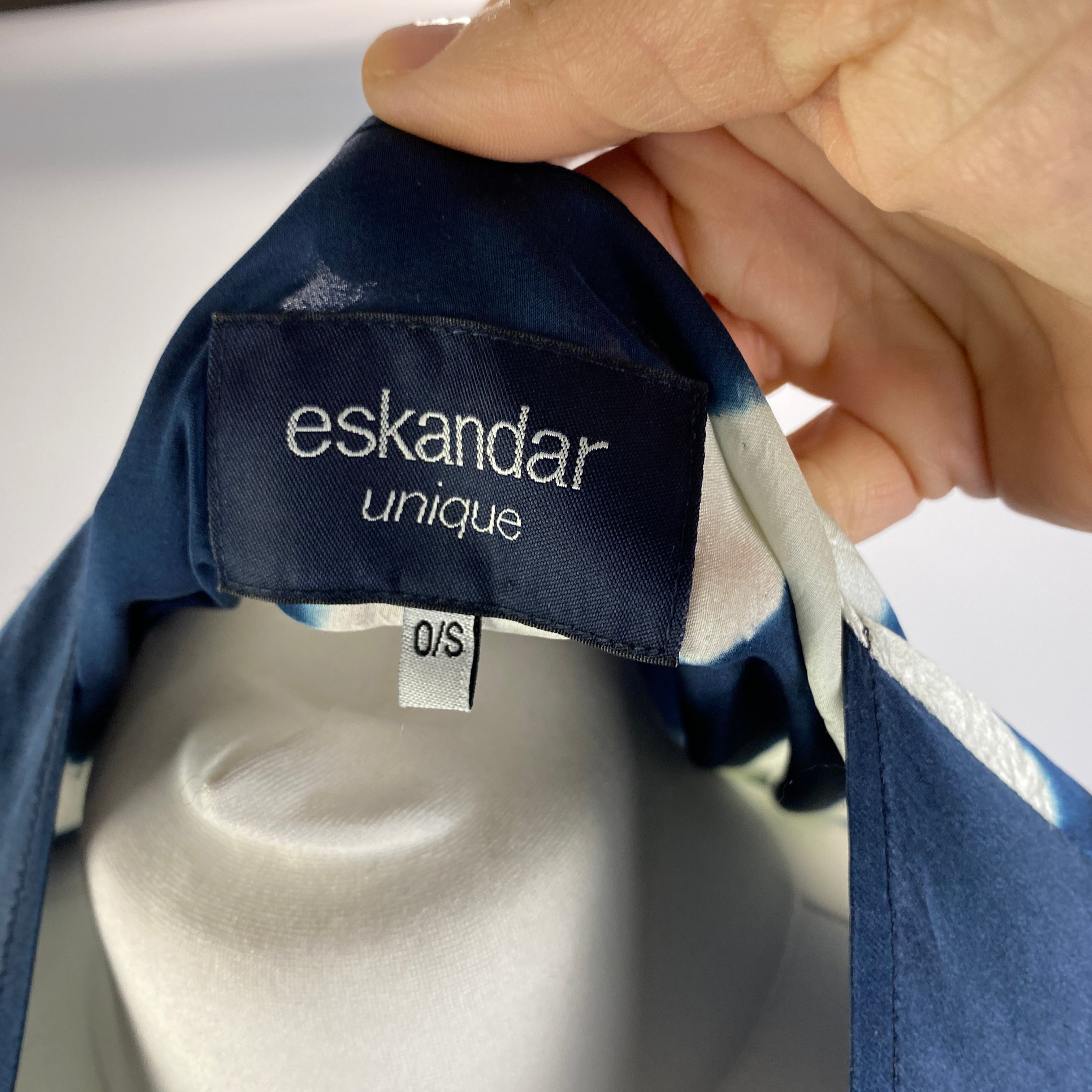 Eskander New £700 Navy & Cream Tie Dye Kimono Silk Coat O/S