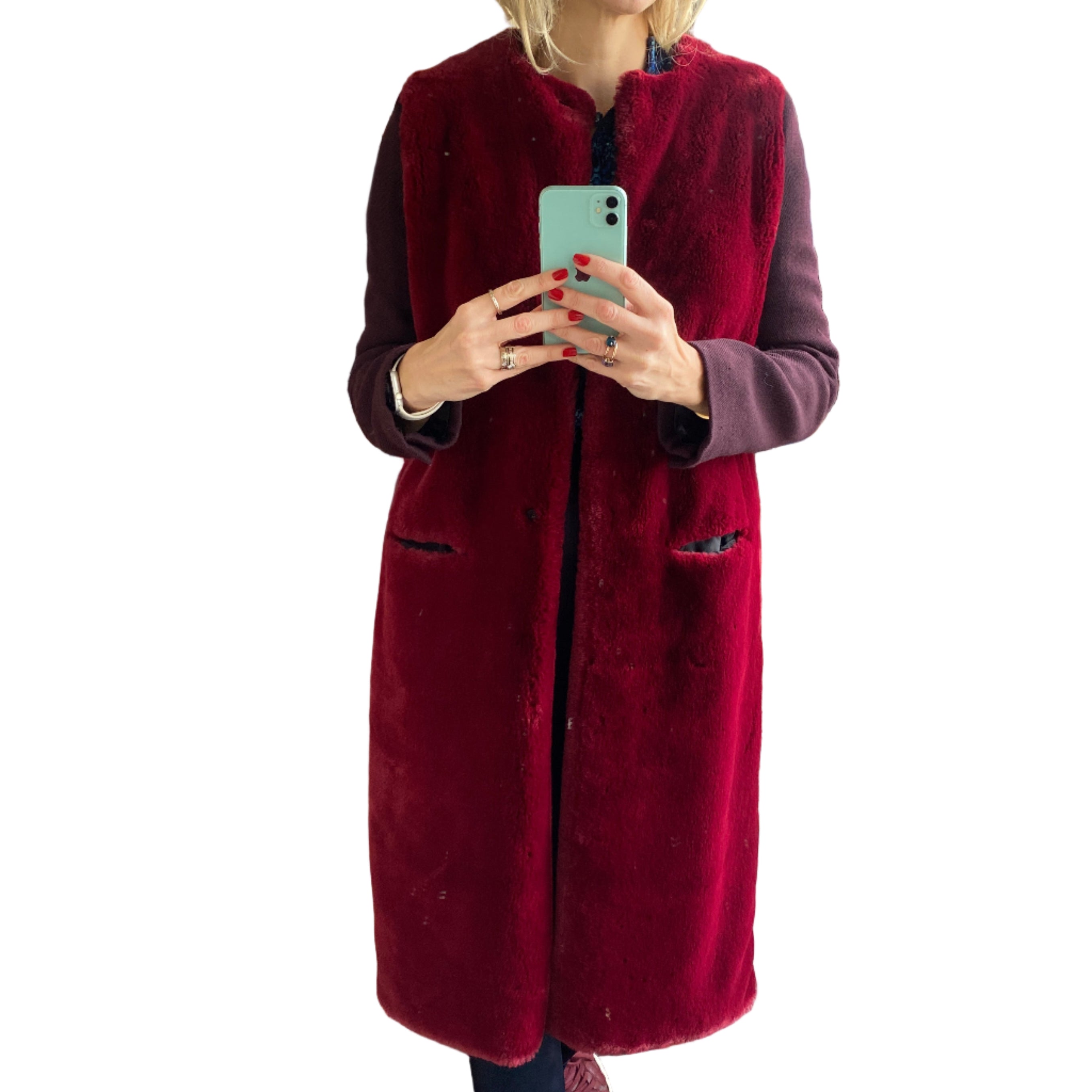 Forte_Forte £1200 Plum & Claret Faux Fur Coat S