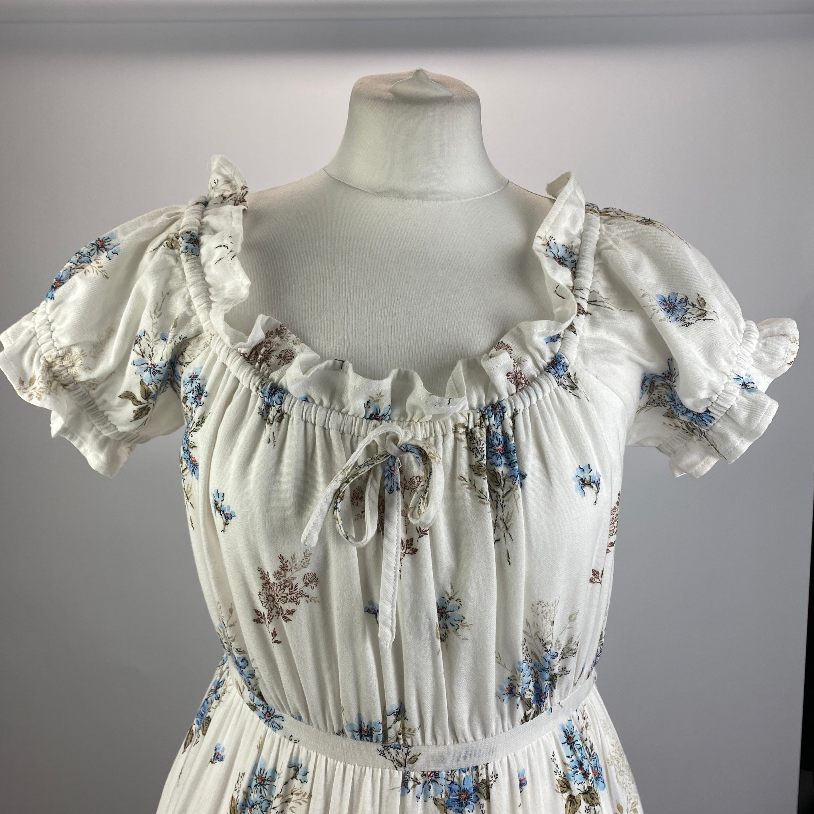 Meadows New £235 Ecru & Blue Floral Jersey Maxi Dress M