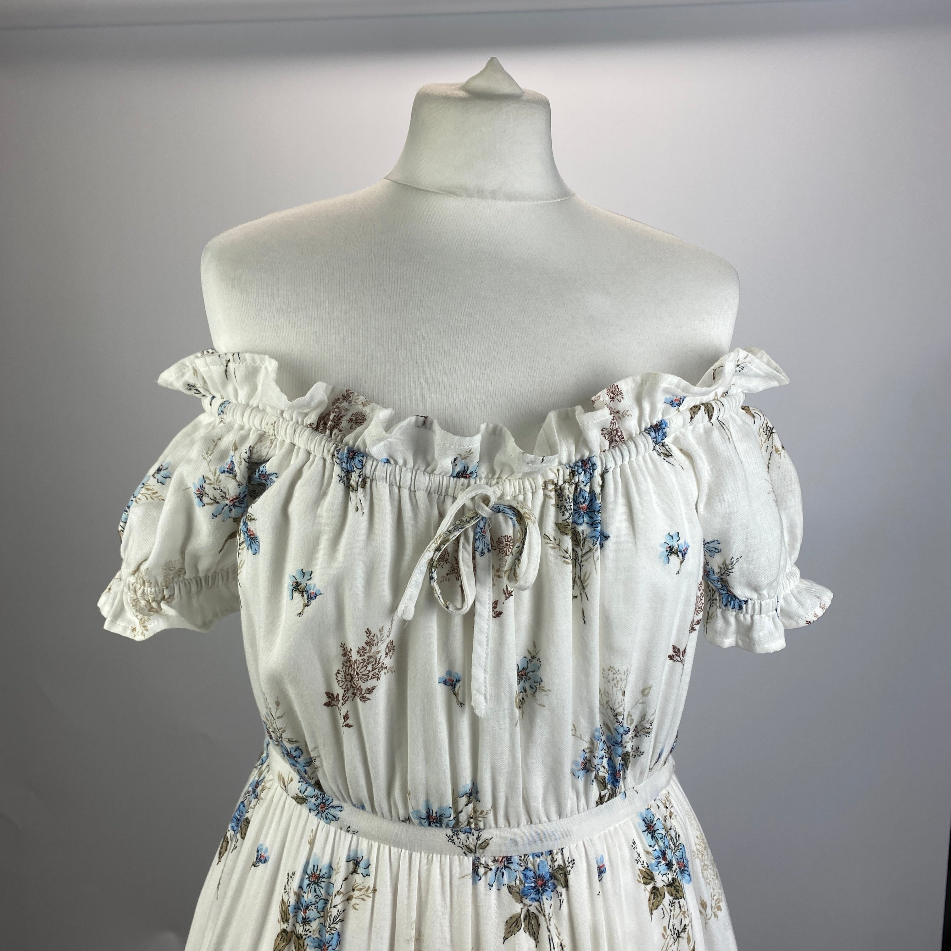 Meadows New £235 Ecru & Blue Floral Jersey Maxi Dress M