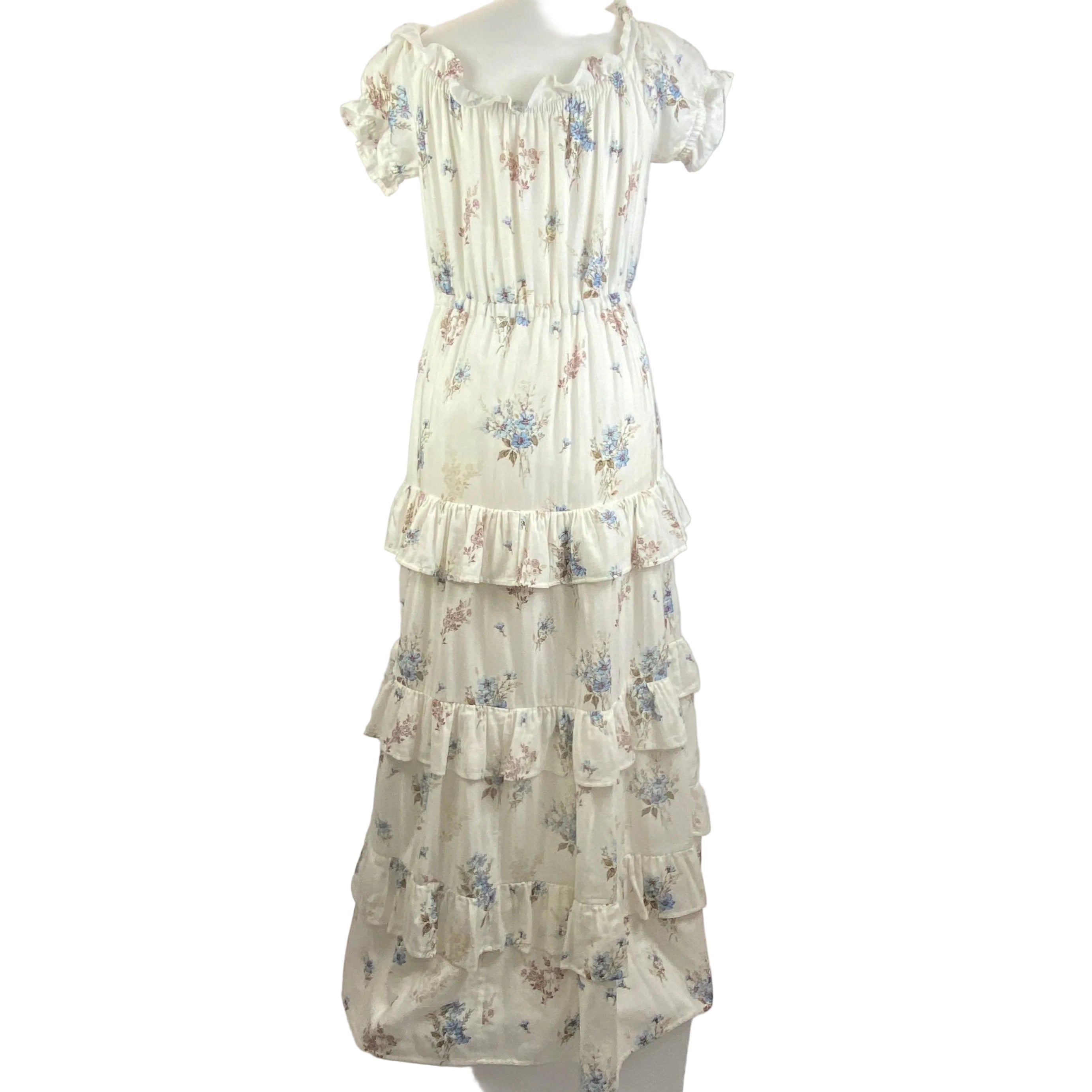 Meadows New £235 Ecru & Blue Floral Jersey Maxi Dress M