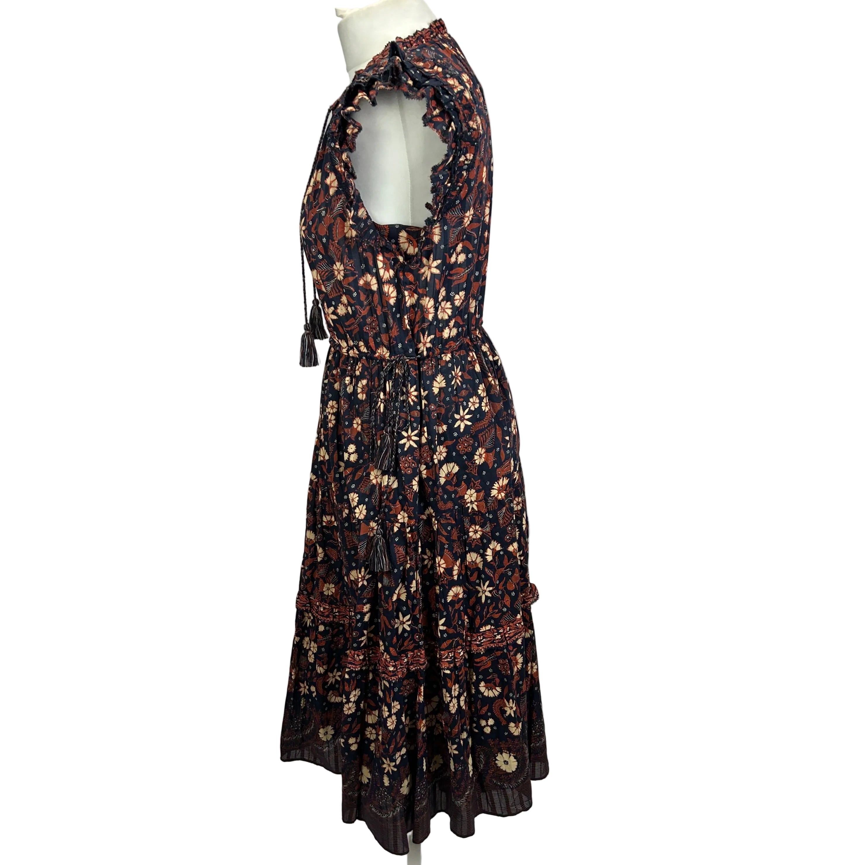 Ulla Johnson New Navy & Terracotta Batik Cotton Dress XS