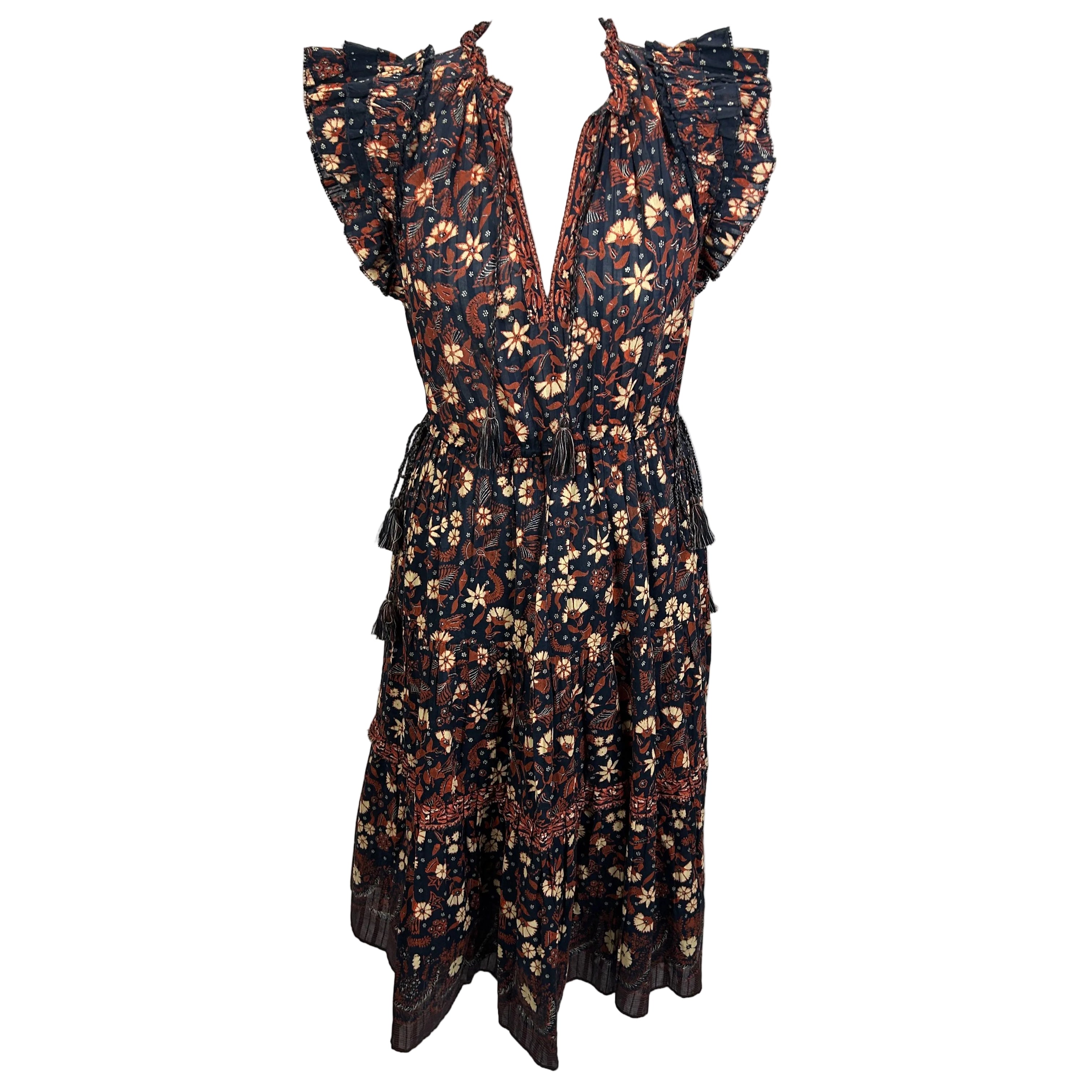 Ulla Johnson New Navy & Terracotta Batik Cotton Dress XS