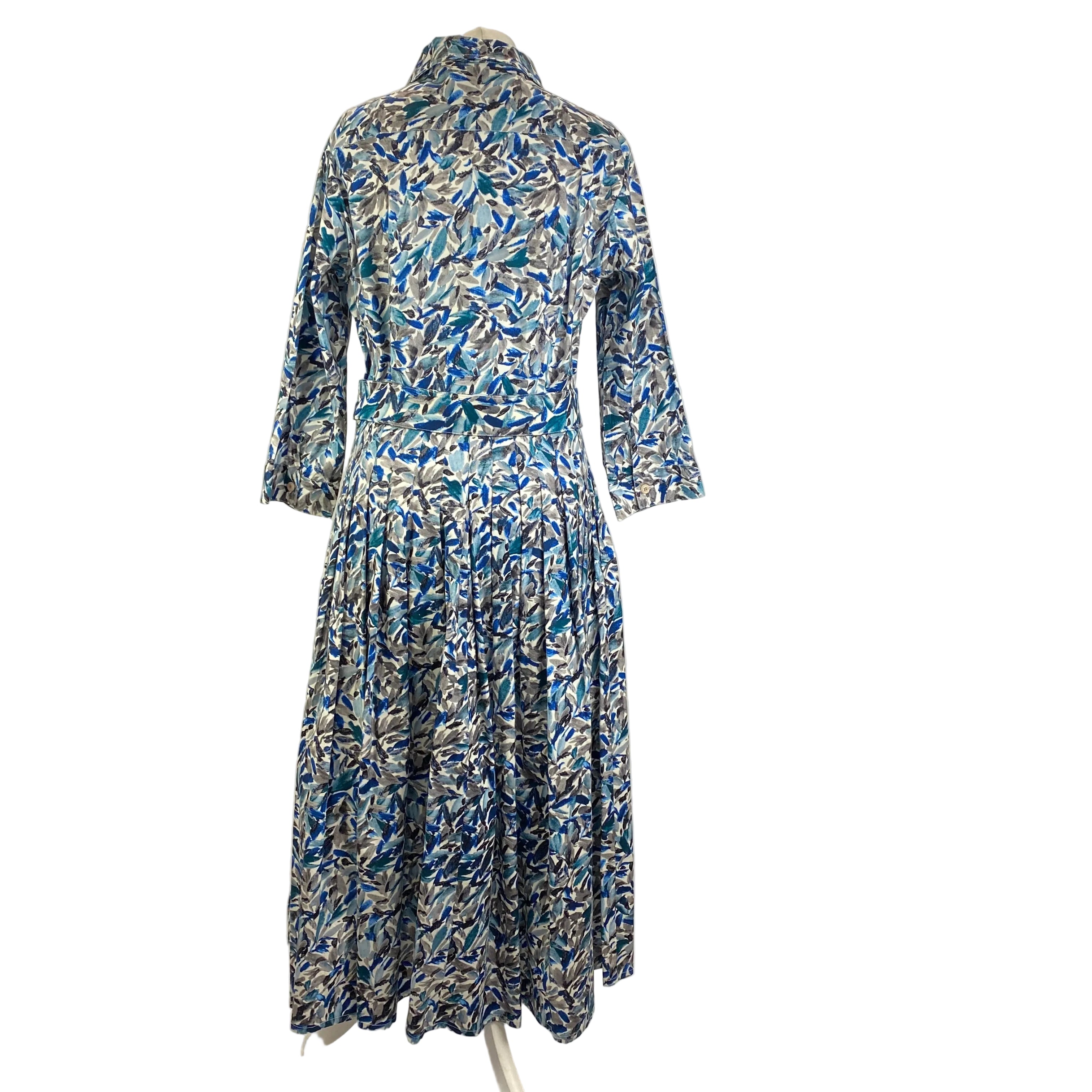 Samantha Sung £1450 Blue Teal Aster Floral Shirtdress XL Dress