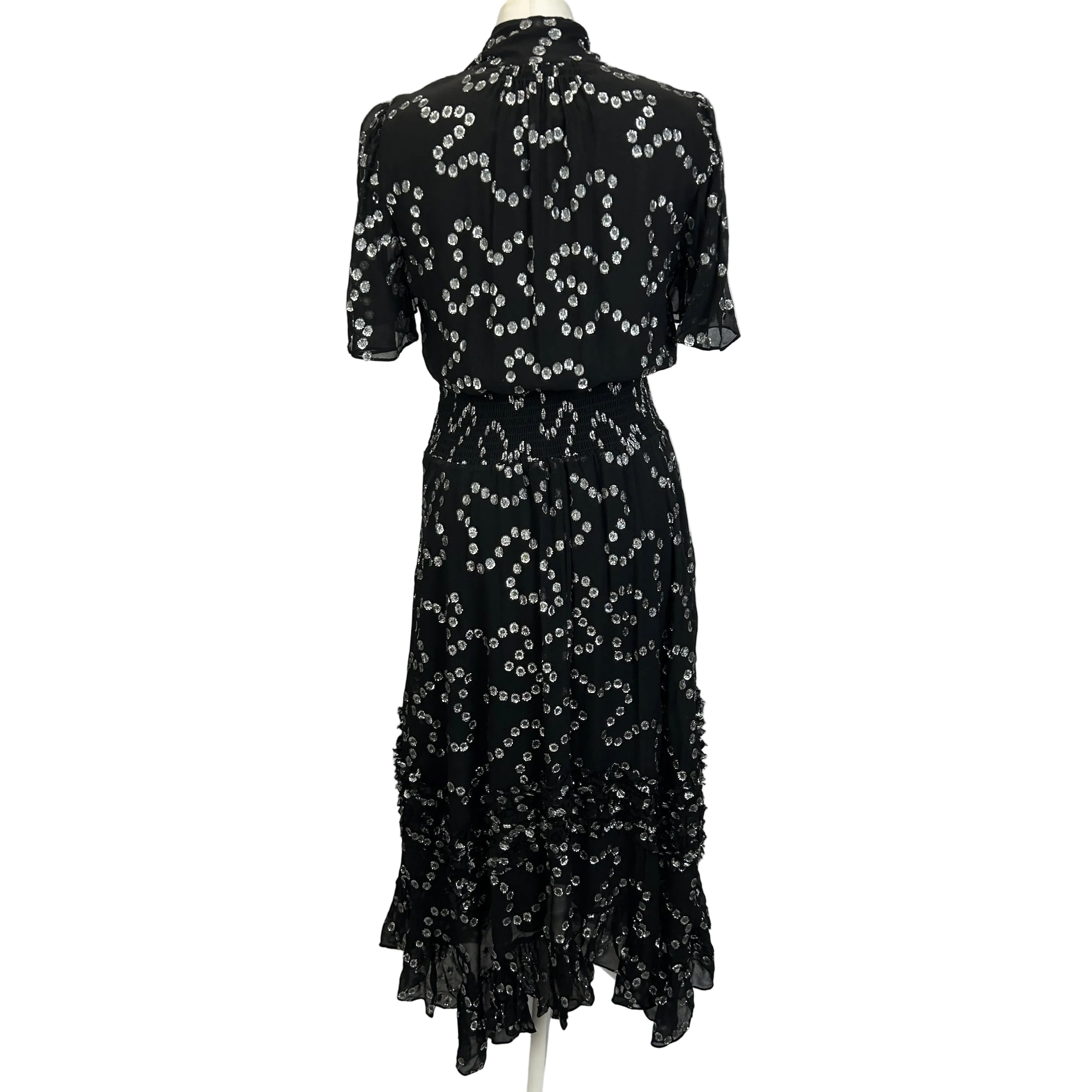 Rebecca Taylor £485 Black & Silver Silk Chiffon Maxi Dress XS/S