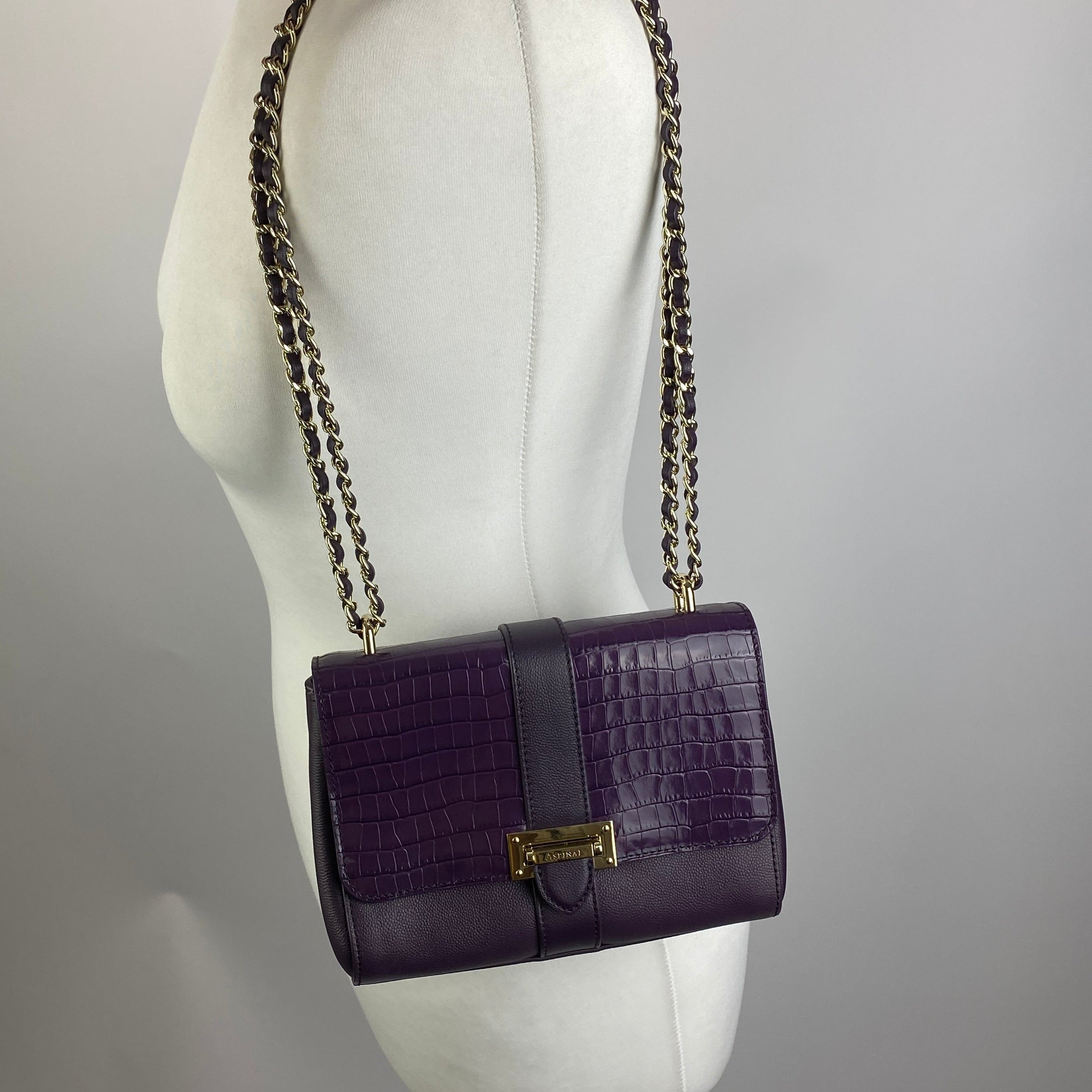 Aspinal of London New £495 Purple Medium Lottie Shoulderbag