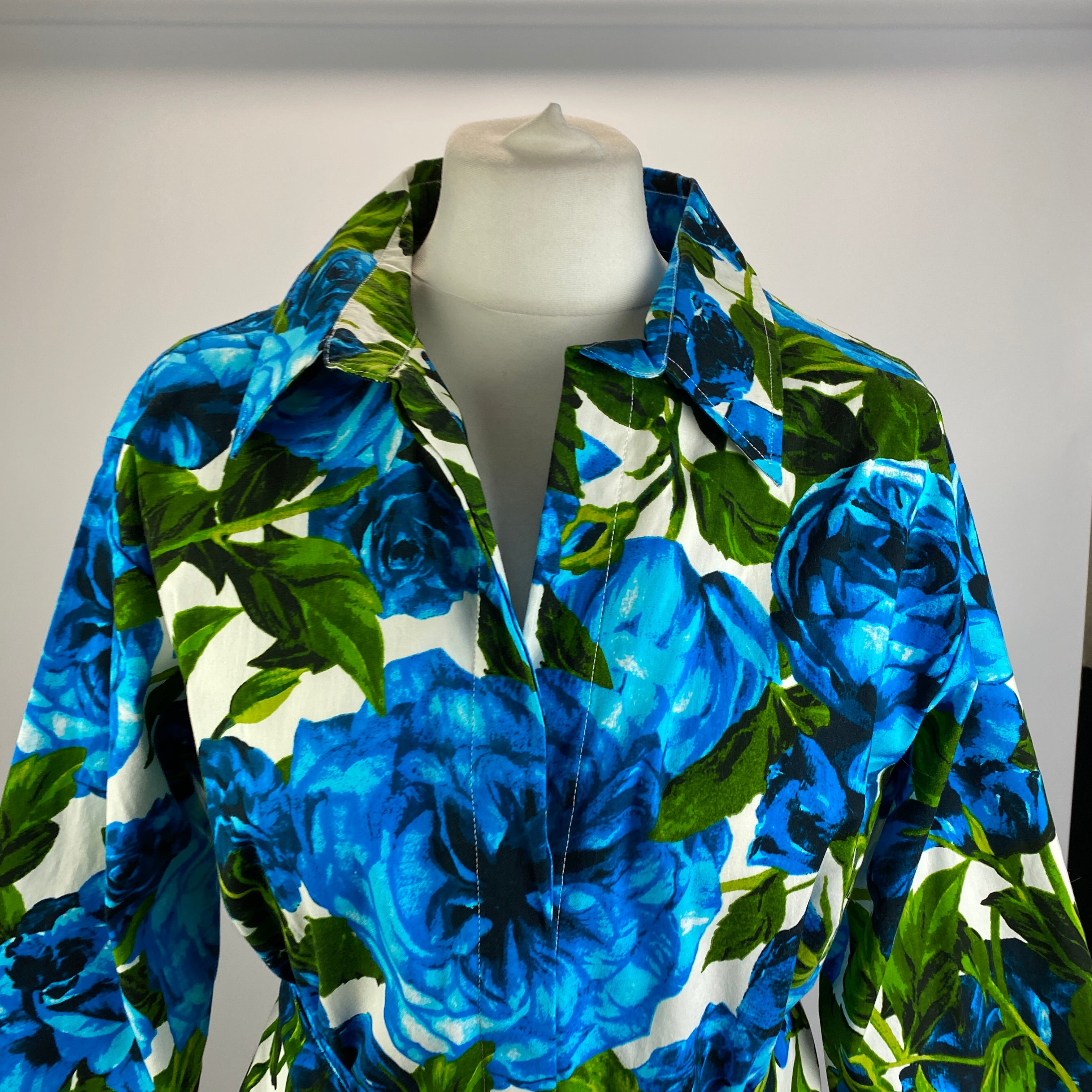 Samantha Sung £1450 Audrey Blue Green Peony Bloom Shirt Dress XL