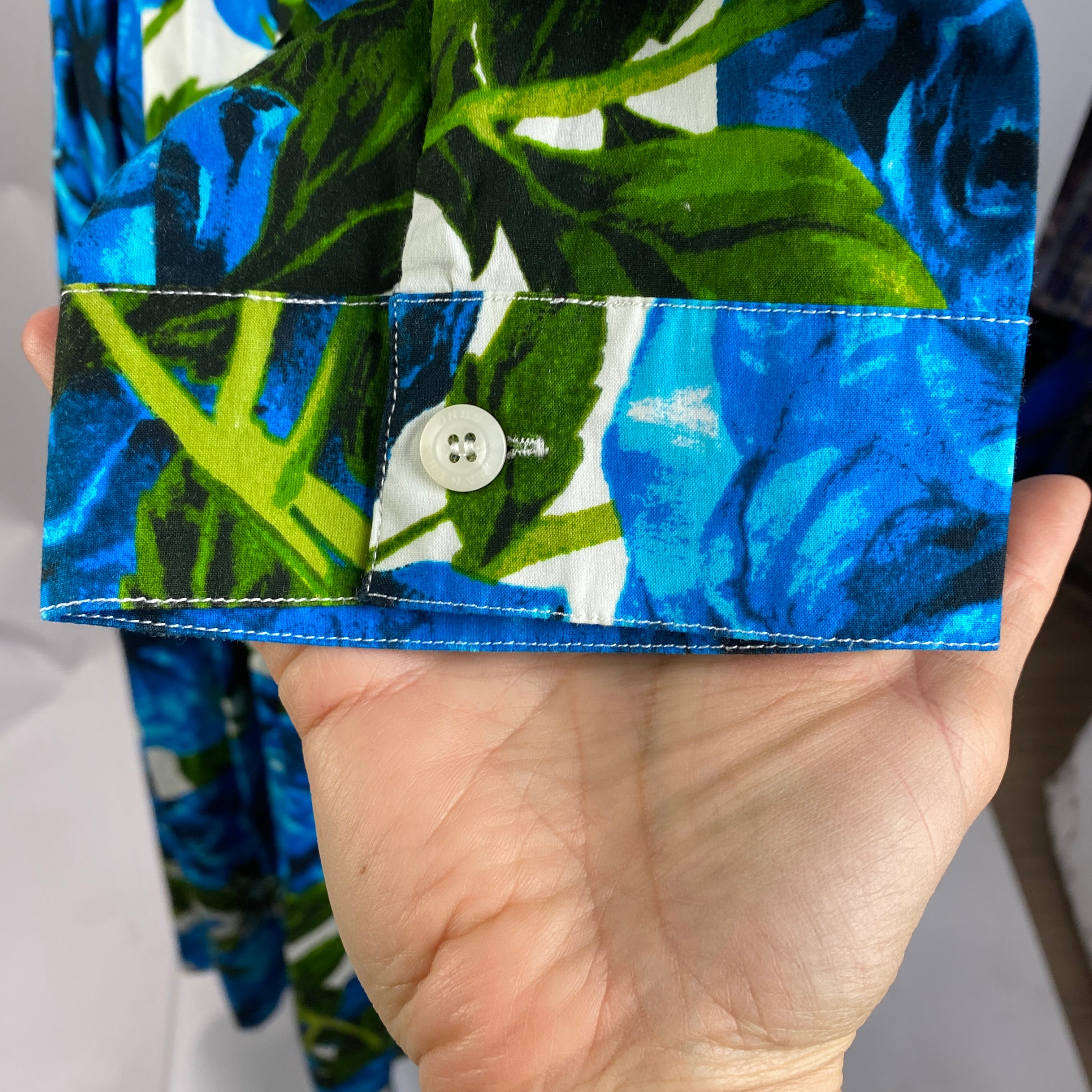 Samantha Sung £1450 Blue & Green Peony Bloom Audrey Shirt Dress XL