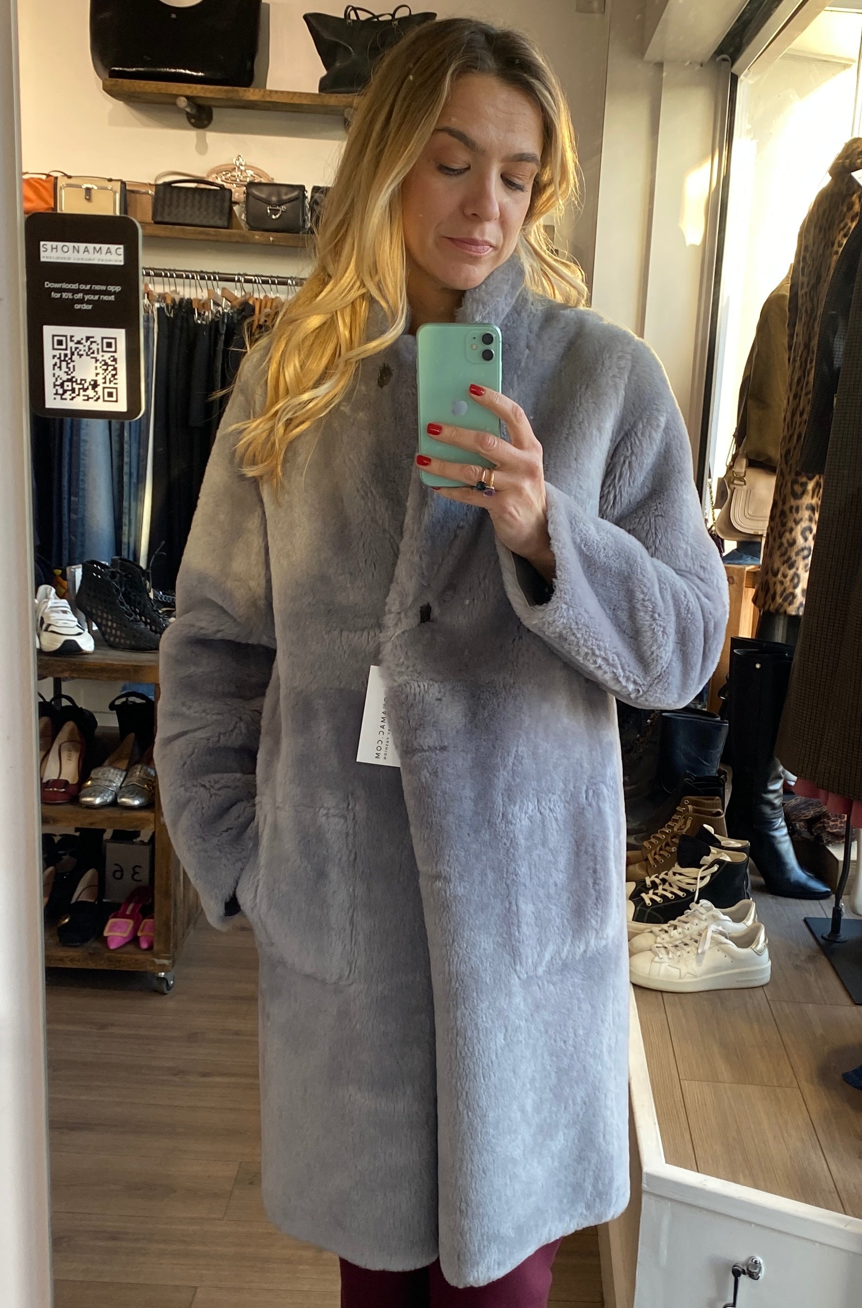 Joseph New £1875 Ice Grey Reversible Shearling Coat M