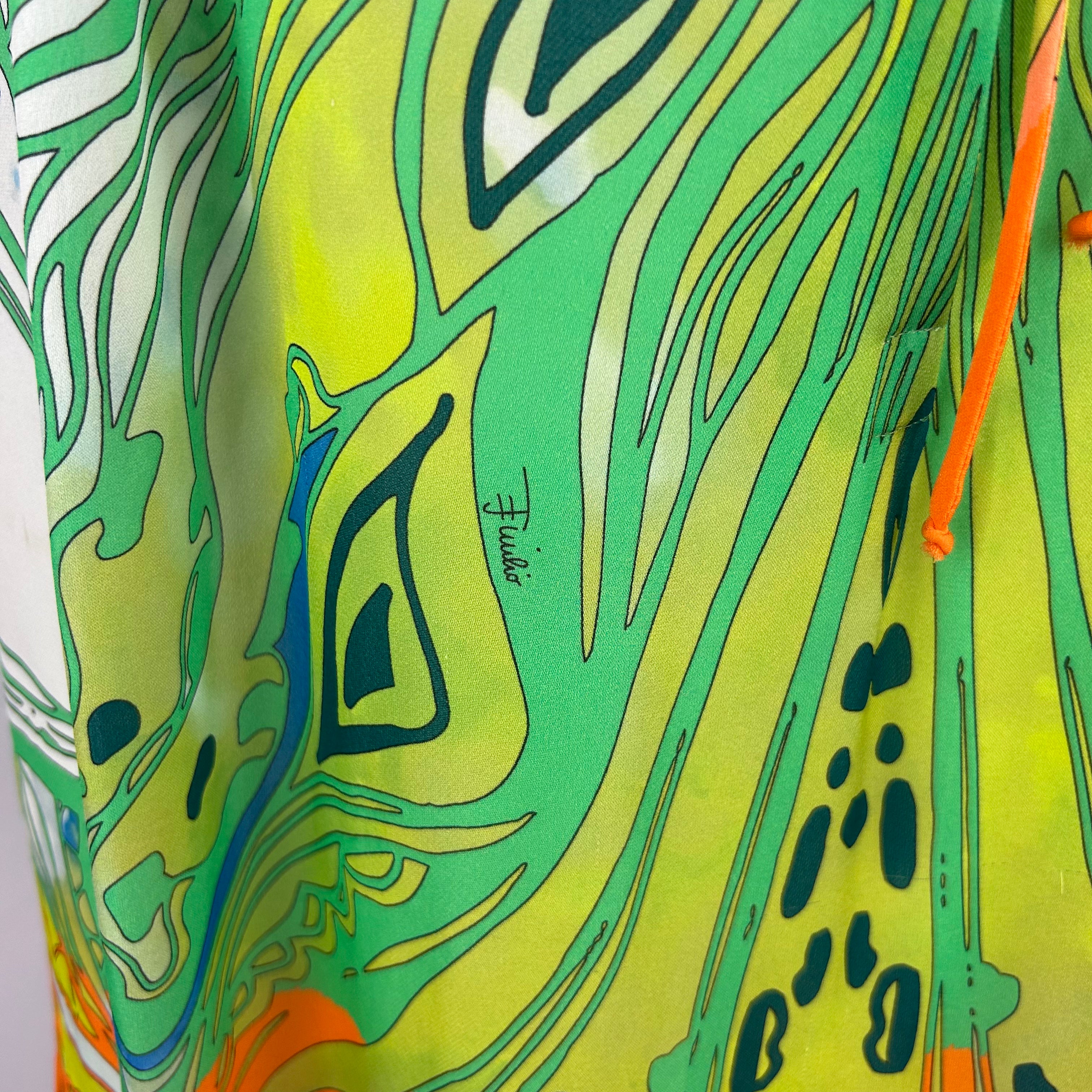 Emilio Pucci Orange & Green Print Silk Sleeveless Top L