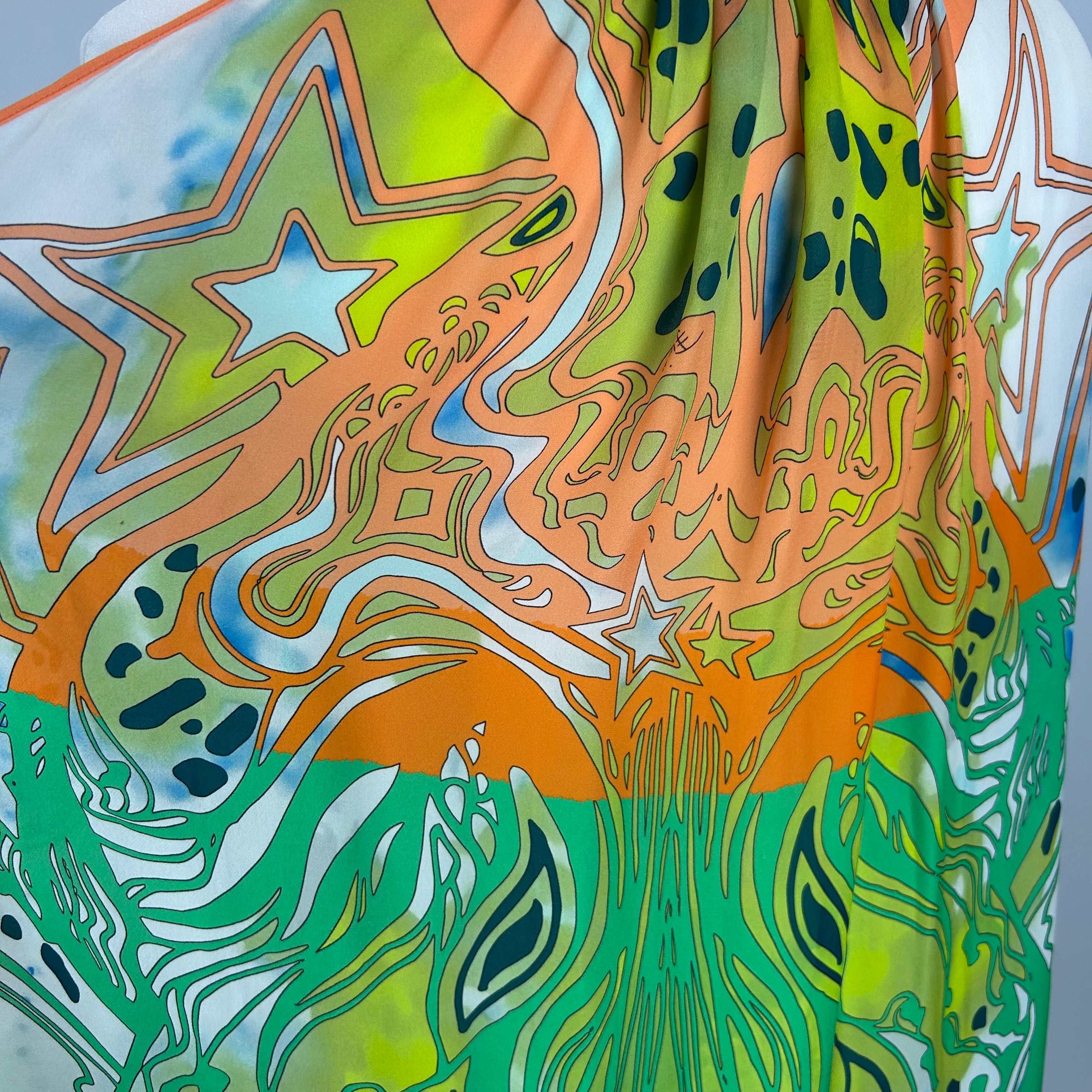 Emilio Pucci Orange & Green Print Silk Sleeveless Top L