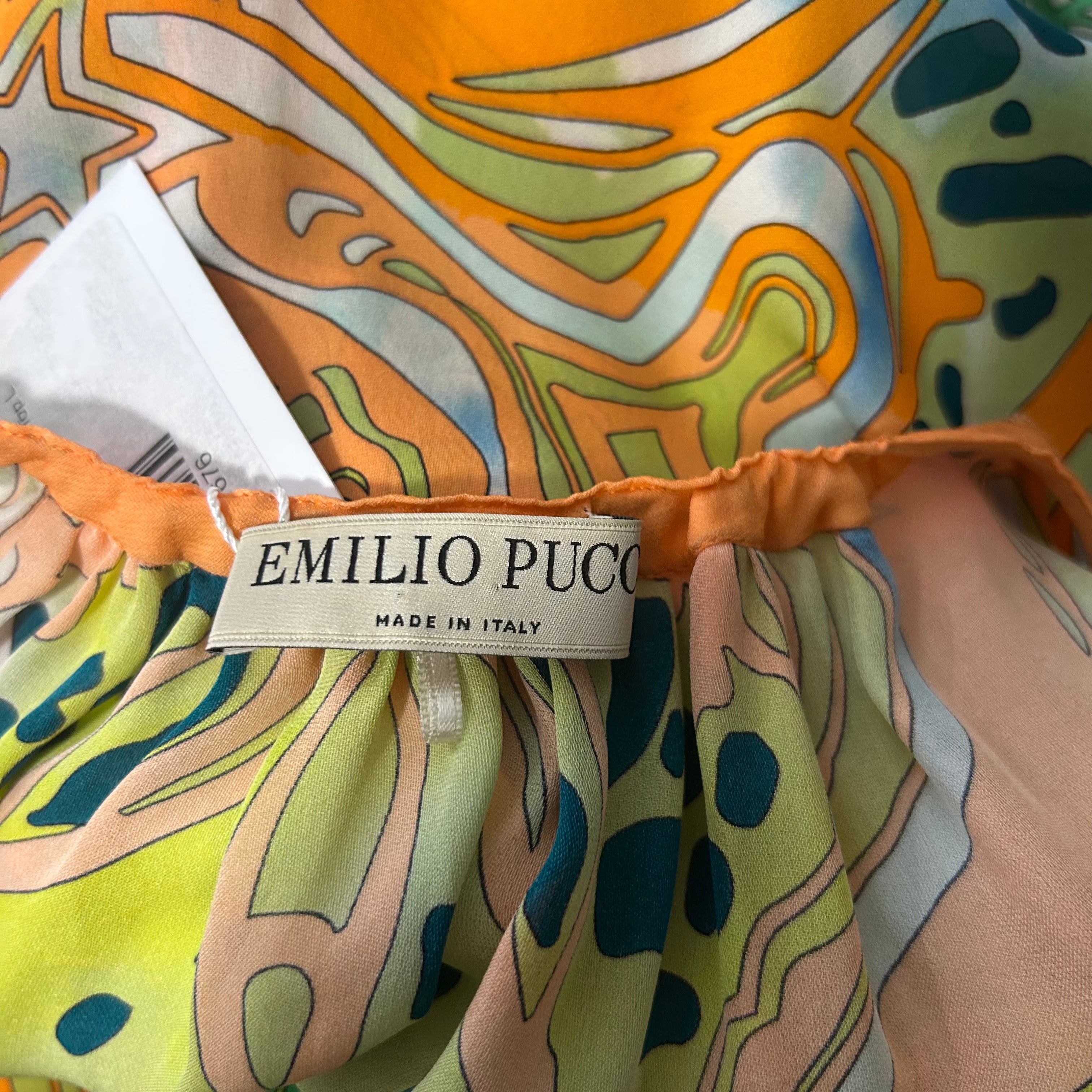 Emilio Pucci Orange & Green Print Silk Sleeveless Top L