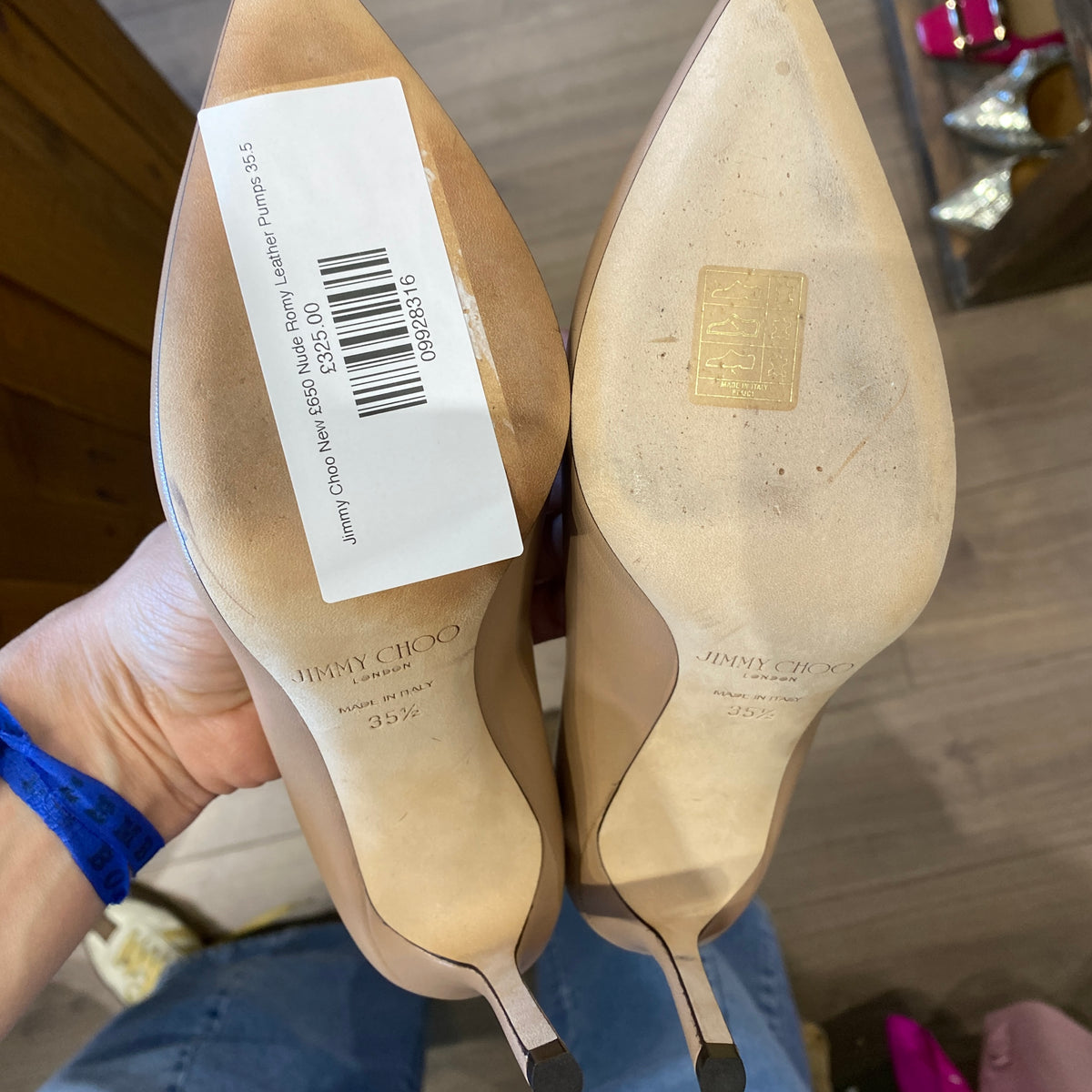 Jimmy Choo New £650 Nude Romy Leather Pumps 35.5