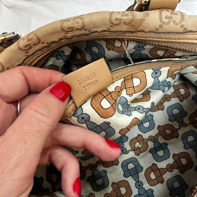 Gucci Sand GG Embossed Leather Small Boston Bag