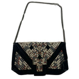 Isabel Marant Black Suede Embroidered & Beaded Evening Bag