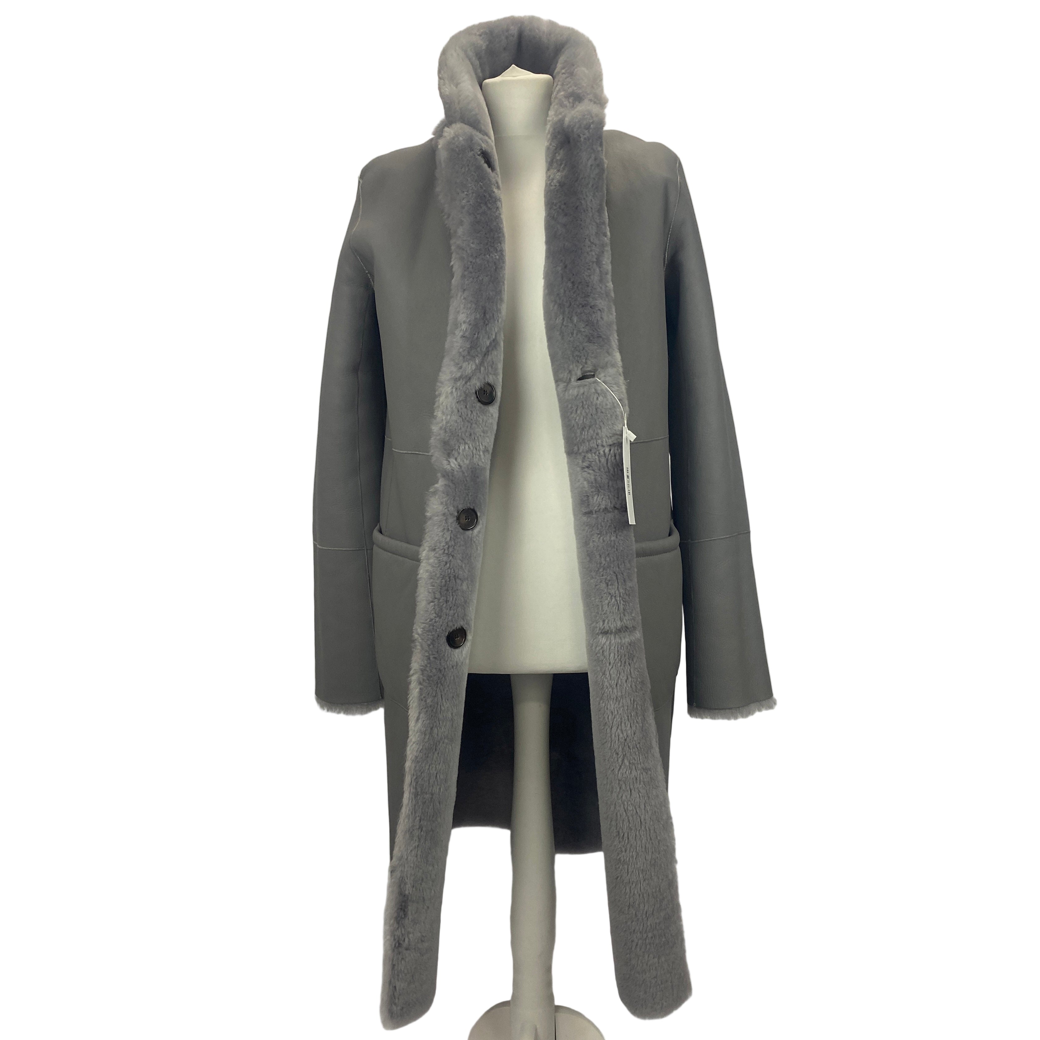 Joseph New £1875 Ice Grey Reversible Shearling Coat M