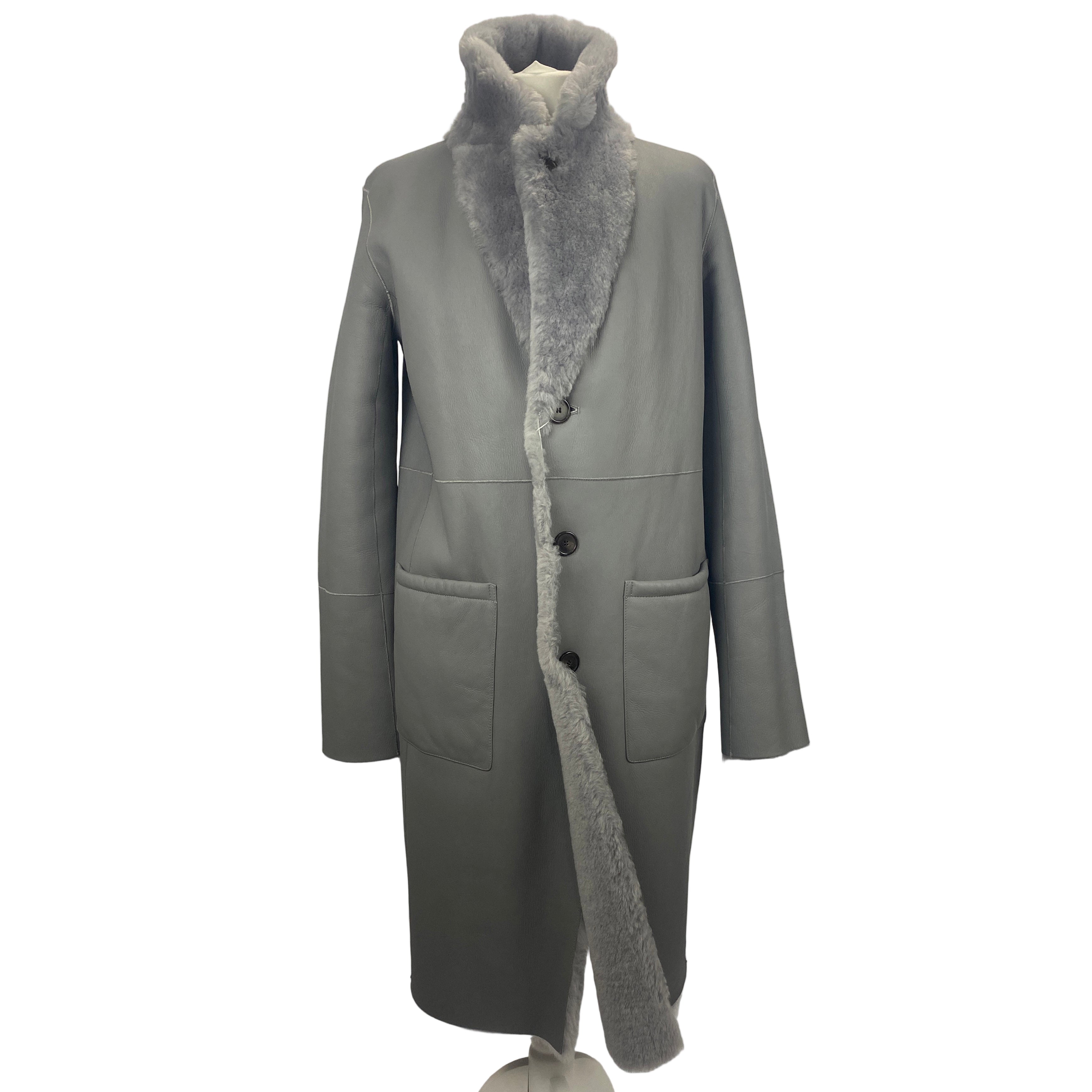 Joseph New £1875 Ice Grey Reversible Shearling Coat M