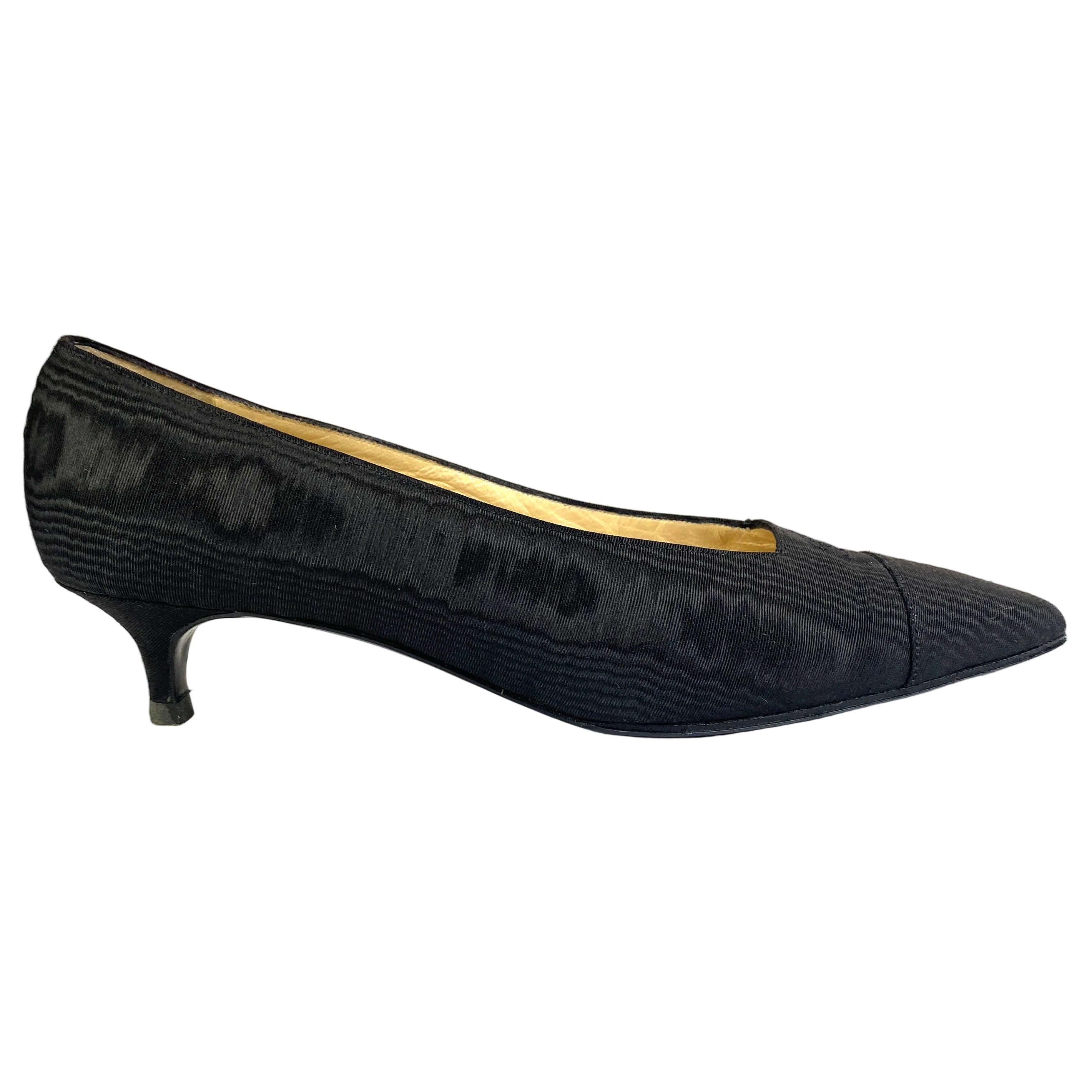 Chanel Black Satin Kitten Heel Court Shoes 37