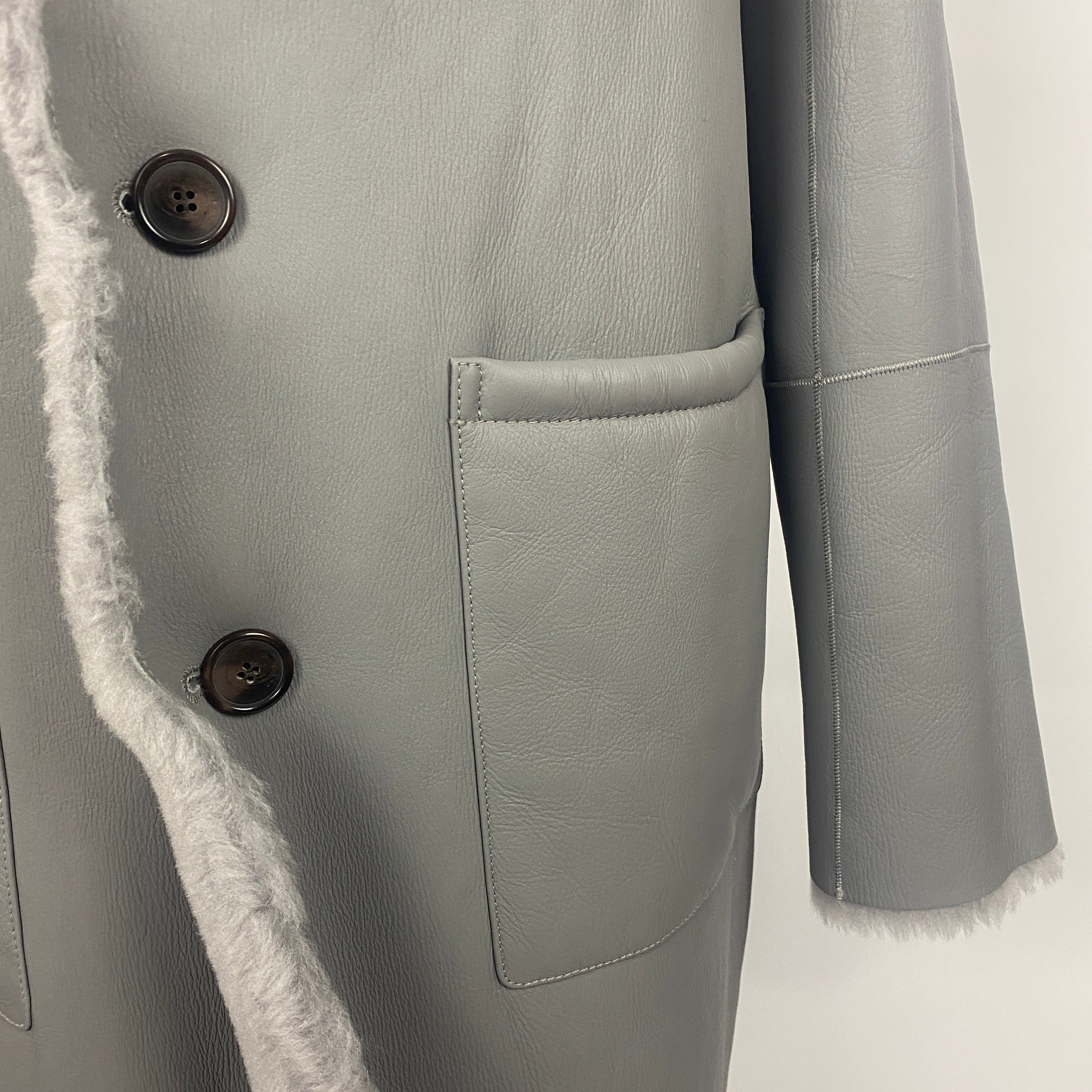 Joseph New £1875 Ice Grey Reversible Shearling Coat M